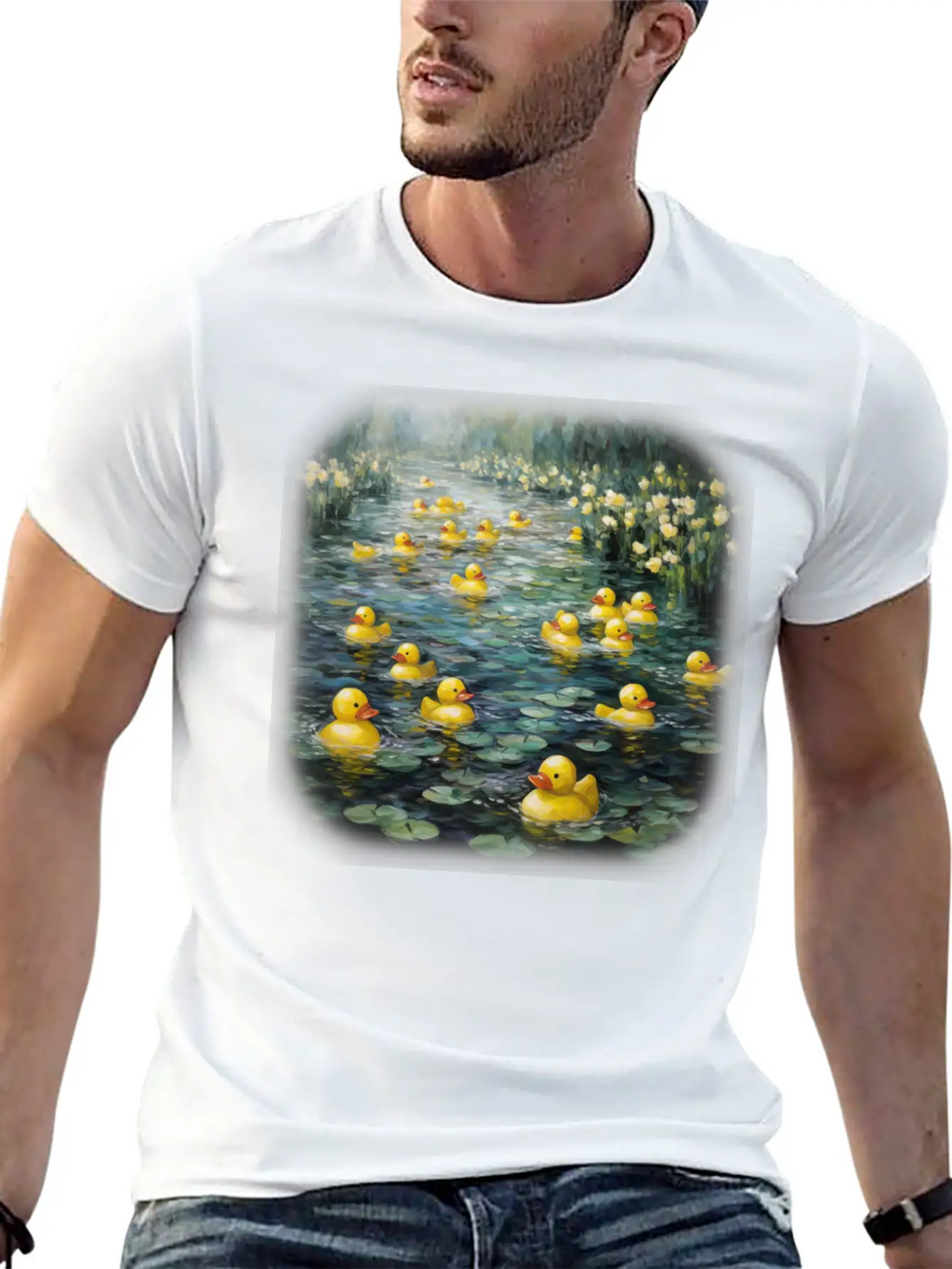 Rubber Ducks Among The Water Lilies Stylish Everyday T-Shirt – Unisex Basic Cotton Tee