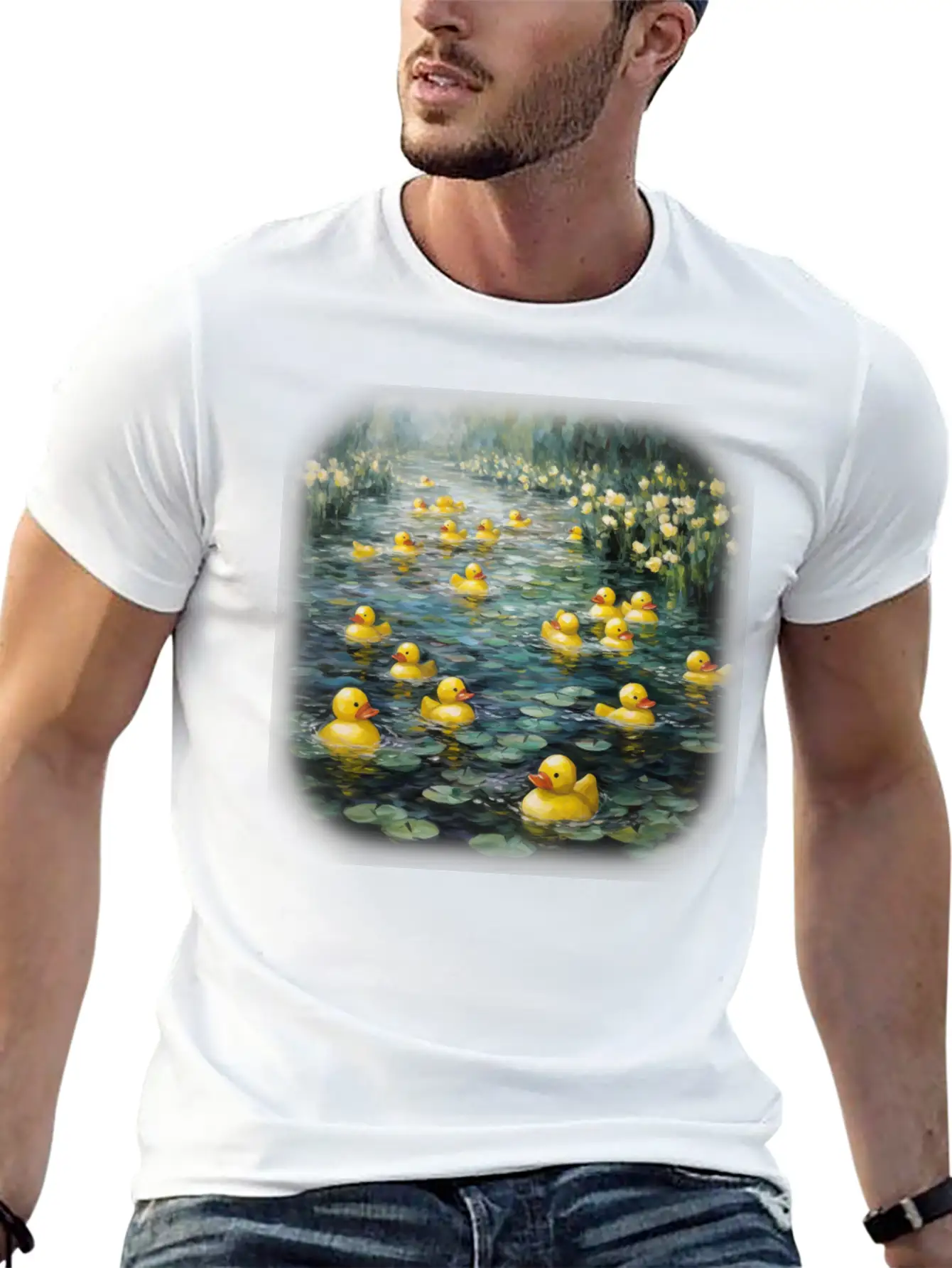 Rubber Ducks Among The Water Lilies Stylish Everyday T-Shirt – Unisex Basic Cotton Tee