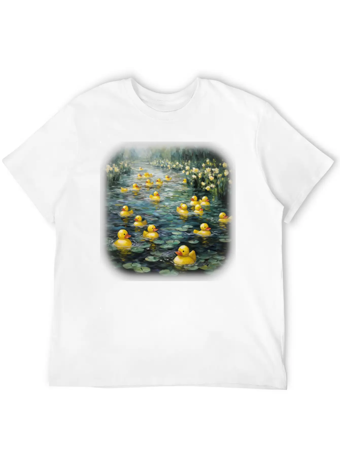 Rubber Ducks Among The Water Lilies Stylish Everyday T-Shirt – Unisex Basic Cotton Tee