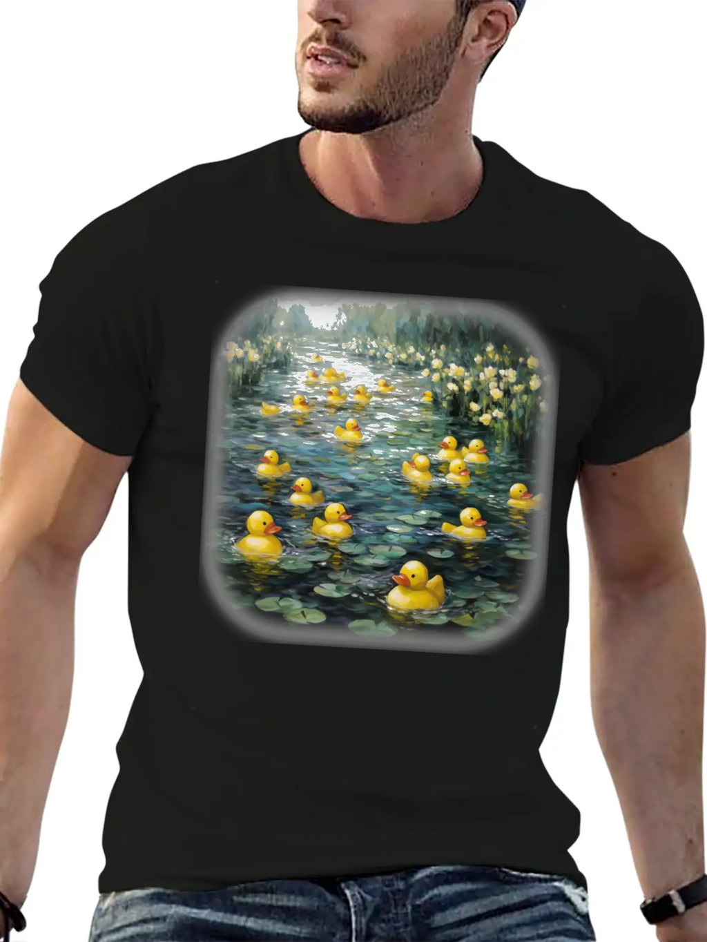 Rubber Ducks Among The Water Lilies Stylish Everyday T-Shirt – Unisex Basic Cotton Tee
