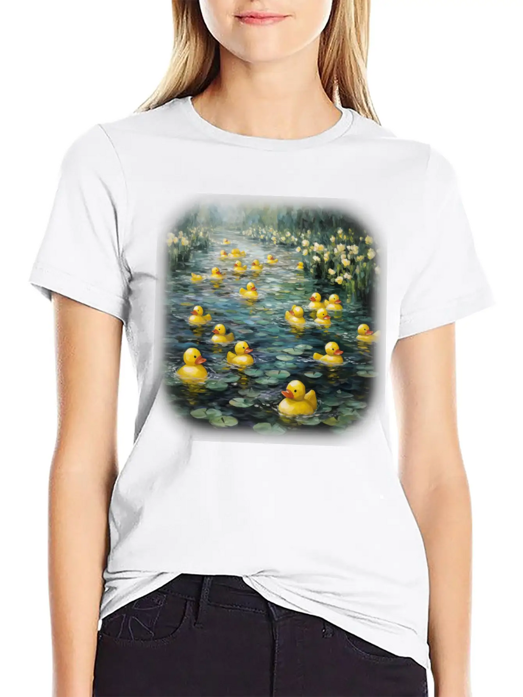Rubber Ducks Among The Water Lilies Stylish Everyday T-Shirt – Unisex Basic Cotton Tee