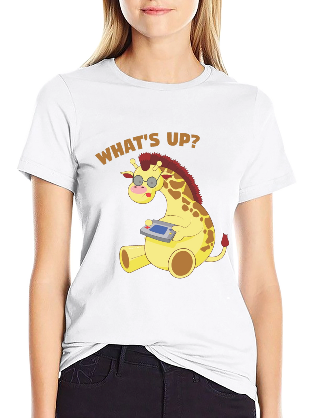 Funny Giraffe Gamer T-Shirt - Whats Up? Casual Tee