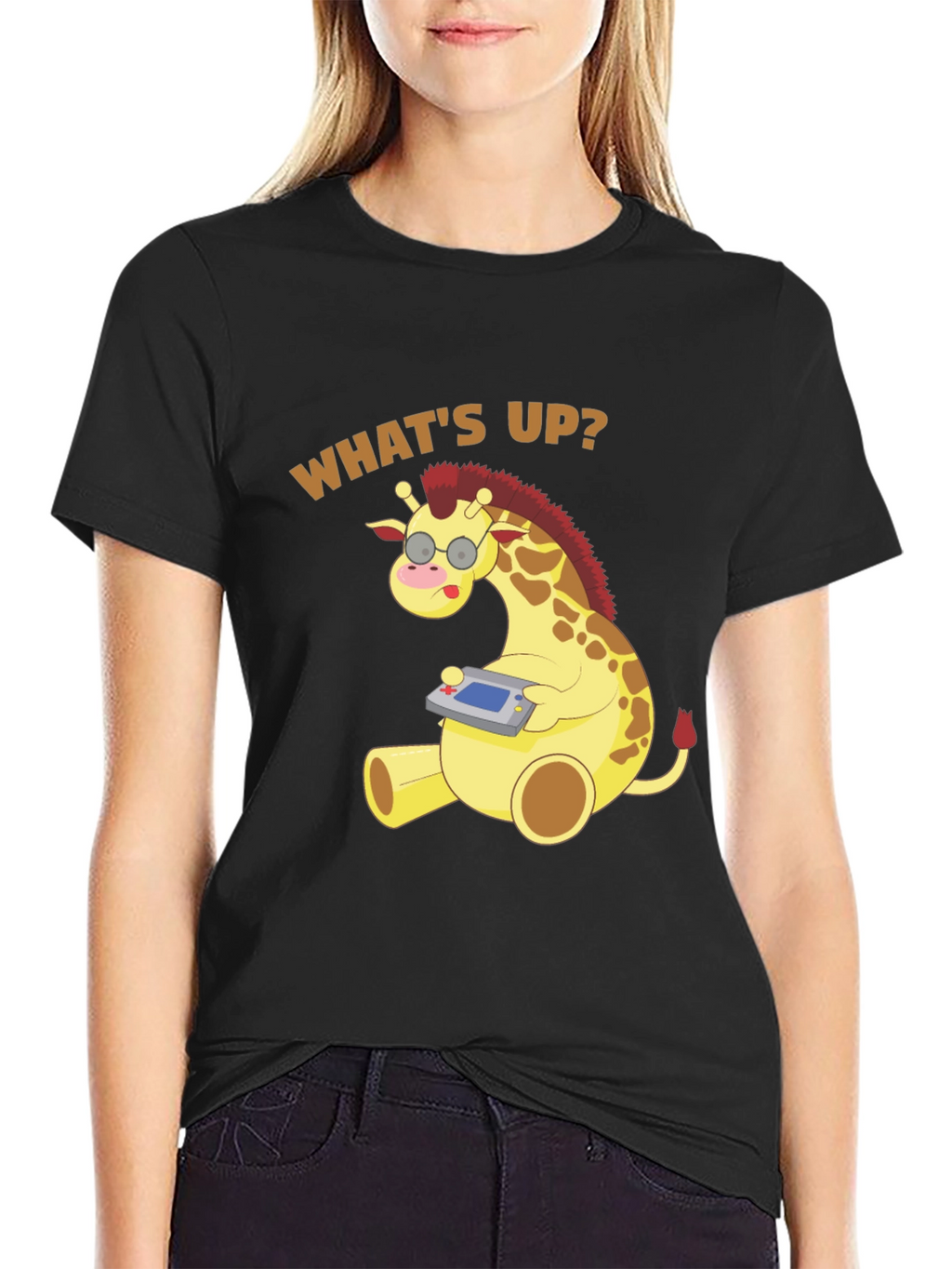 Funny Giraffe Gamer T-Shirt - Whats Up? Casual Tee
