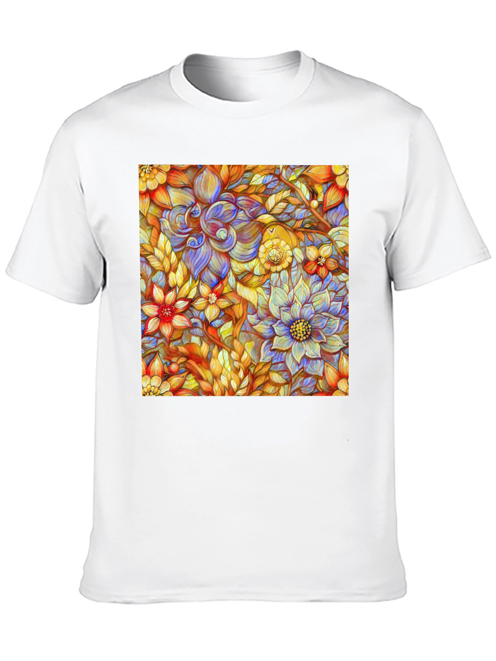 Floral Art Print Mens Black T-Shirt