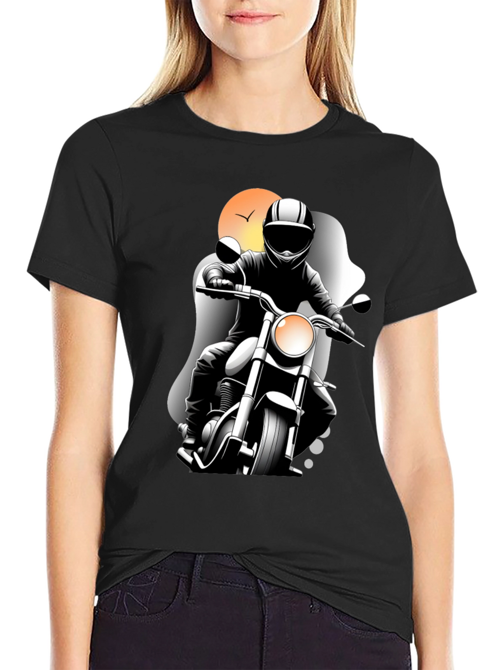 Motorcycle Rider Graphic Tee - Black