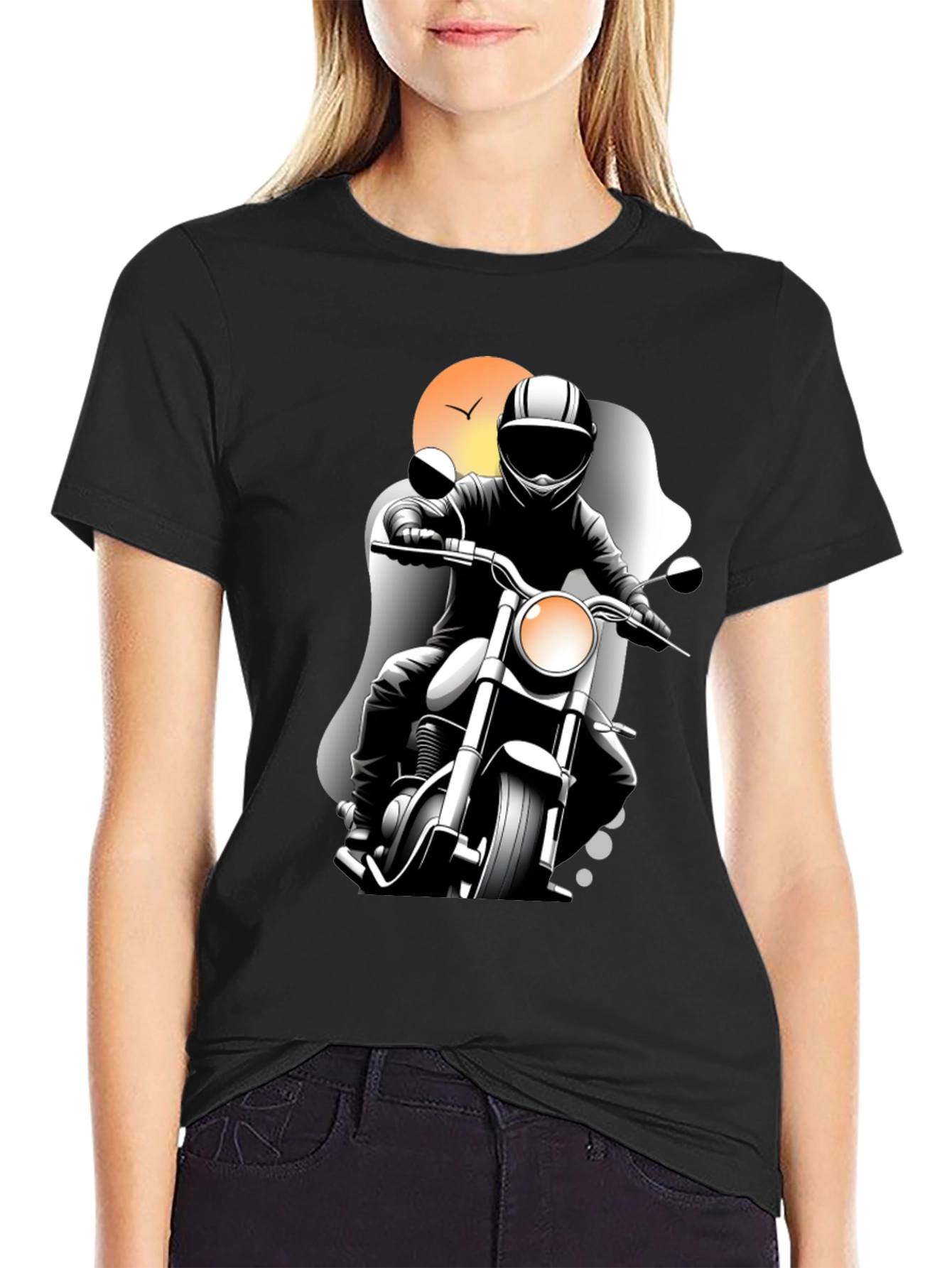 Motorcycle Rider Graphic Tee - Black