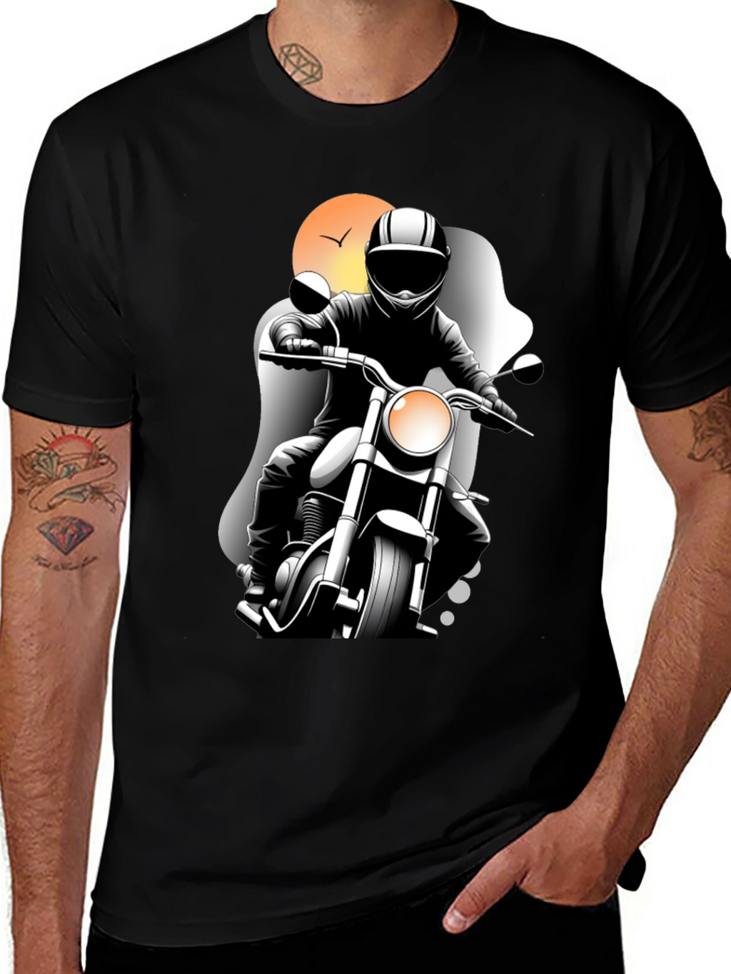 Motorcycle Rider Graphic Tee - Black