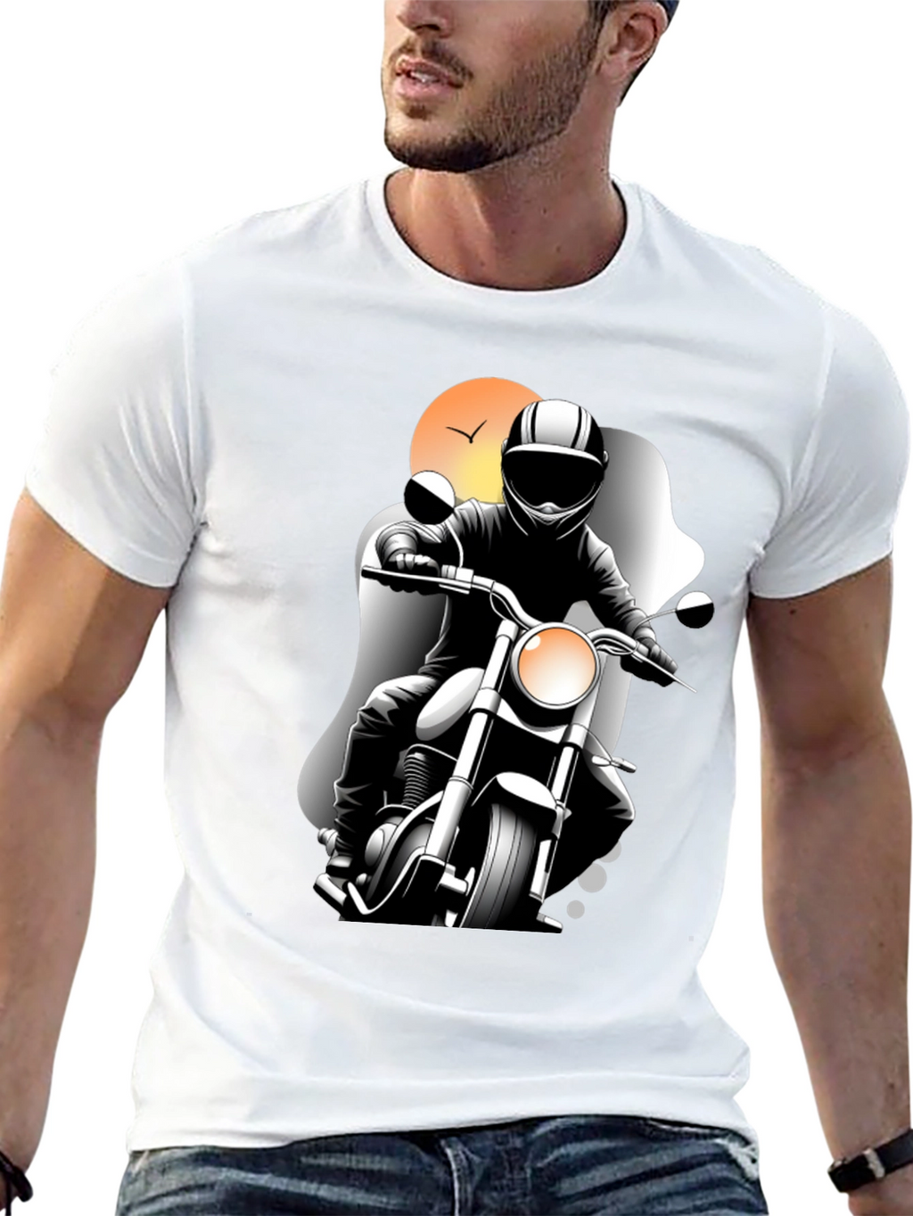 Motorcycle Rider Graphic Tee - Black
