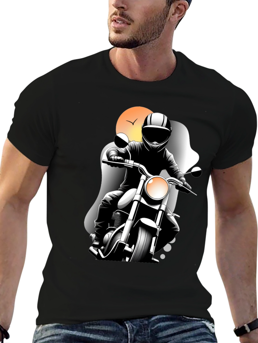 Motorcycle Rider Graphic Tee - Black