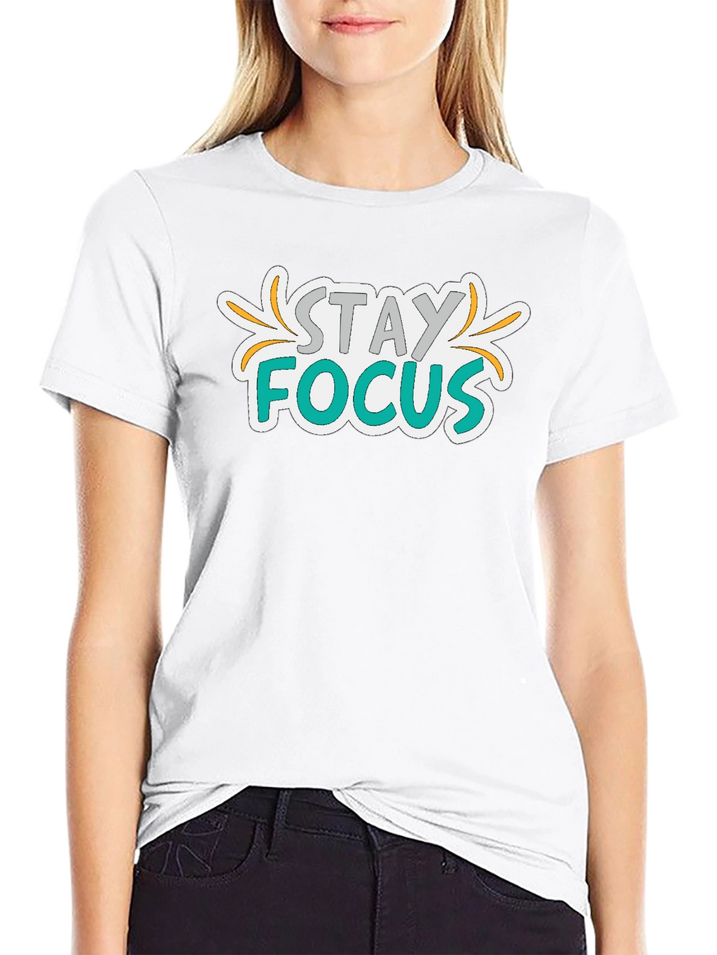 Stay Focus Graphic Print Black T-Shirt