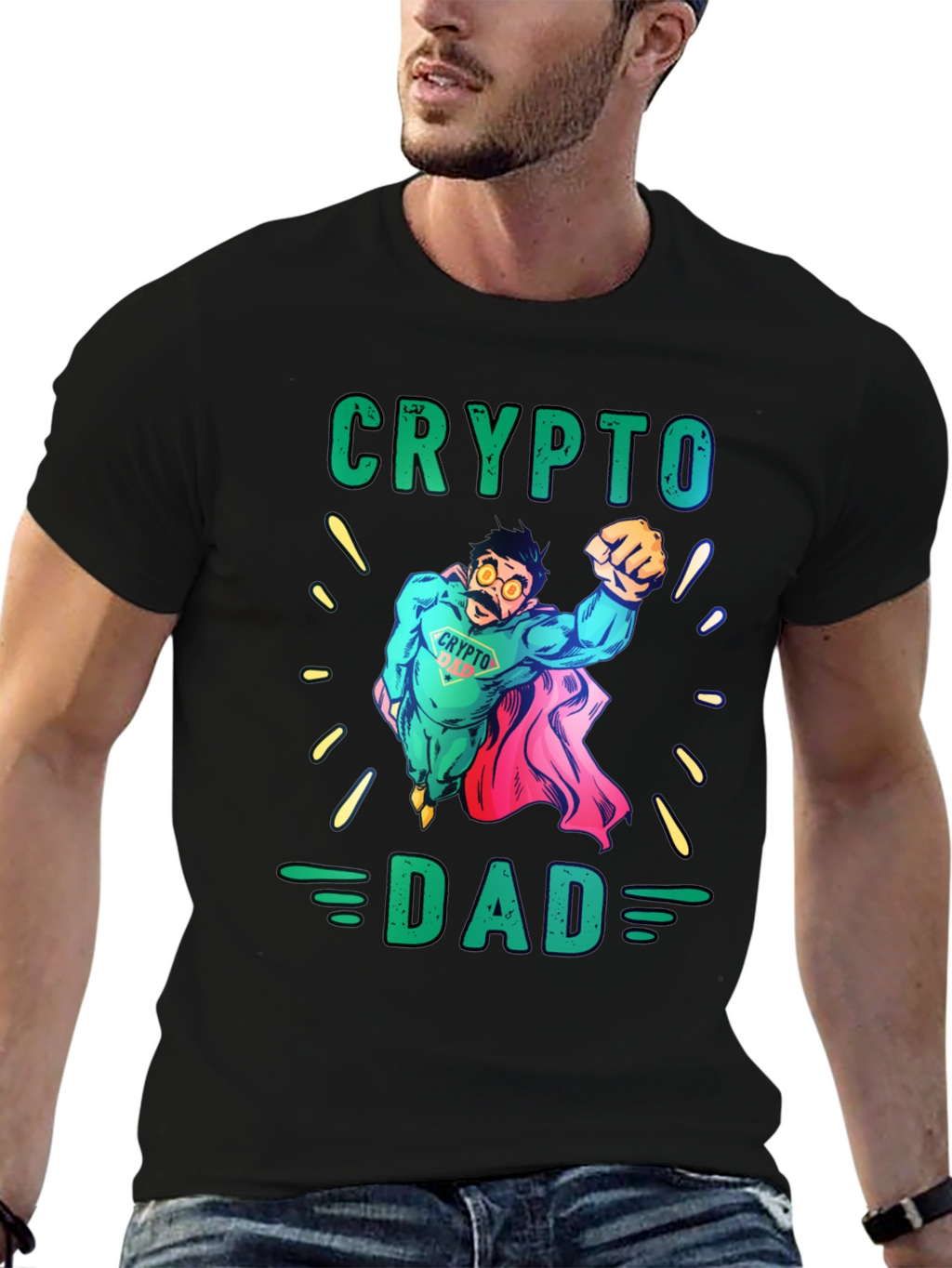 Crypto Dad Superhero Graphic T-Shirt