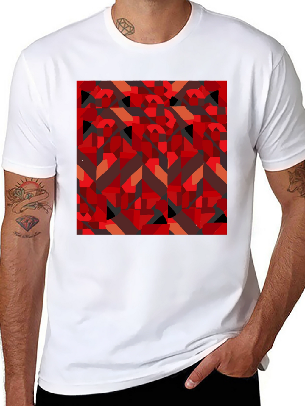 Abstract Geometric Print Black T-Shirt