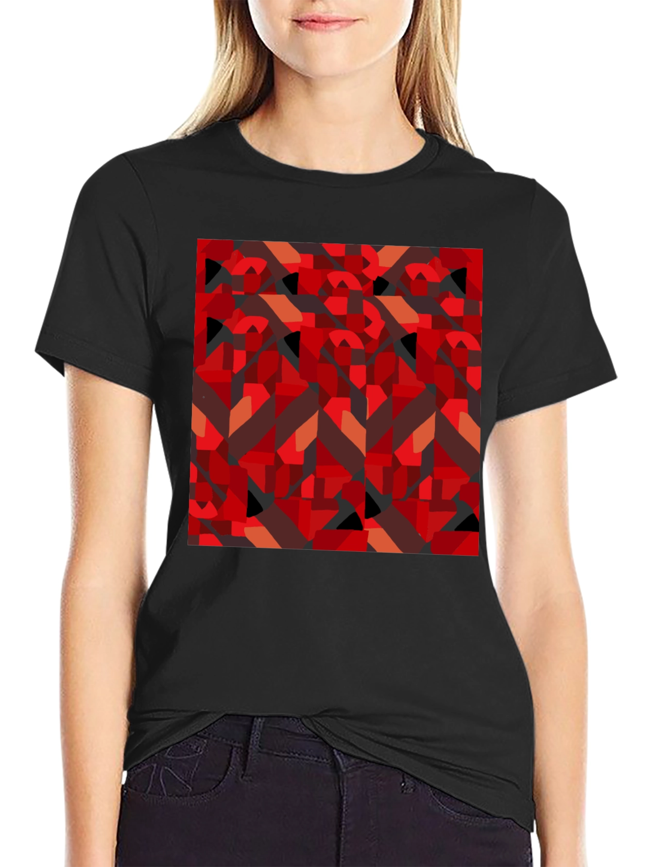 Abstract Geometric Print Black T-Shirt