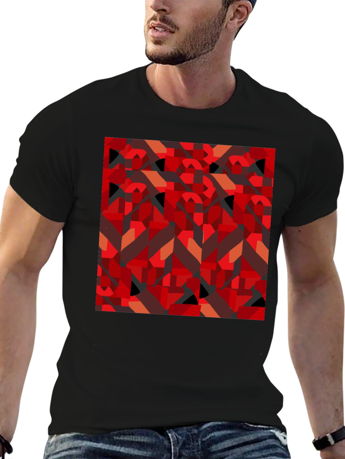 Abstract Geometric Print Black T-Shirt