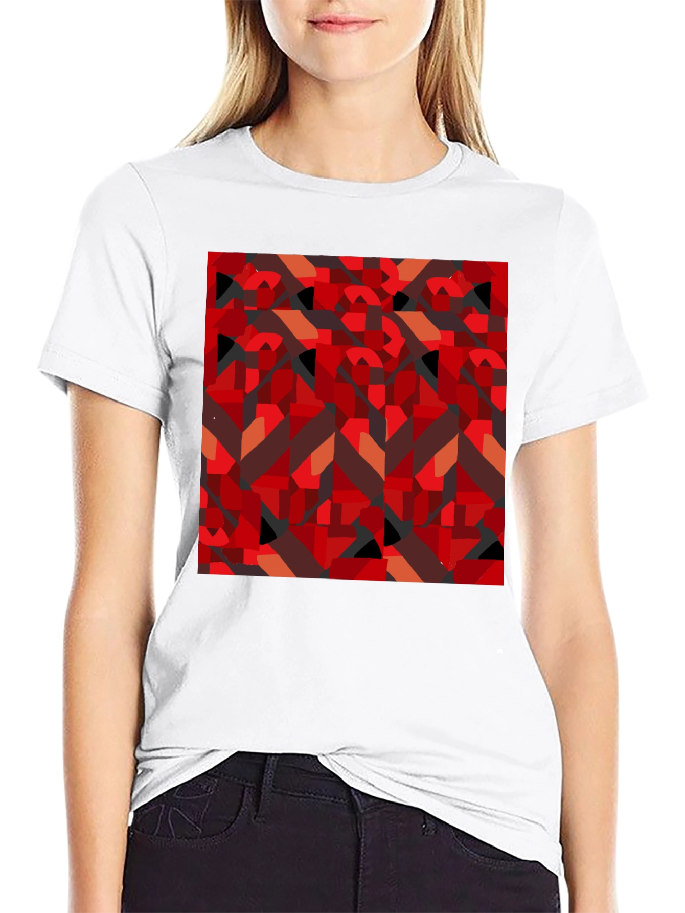 Abstract Geometric Print Black T-Shirt