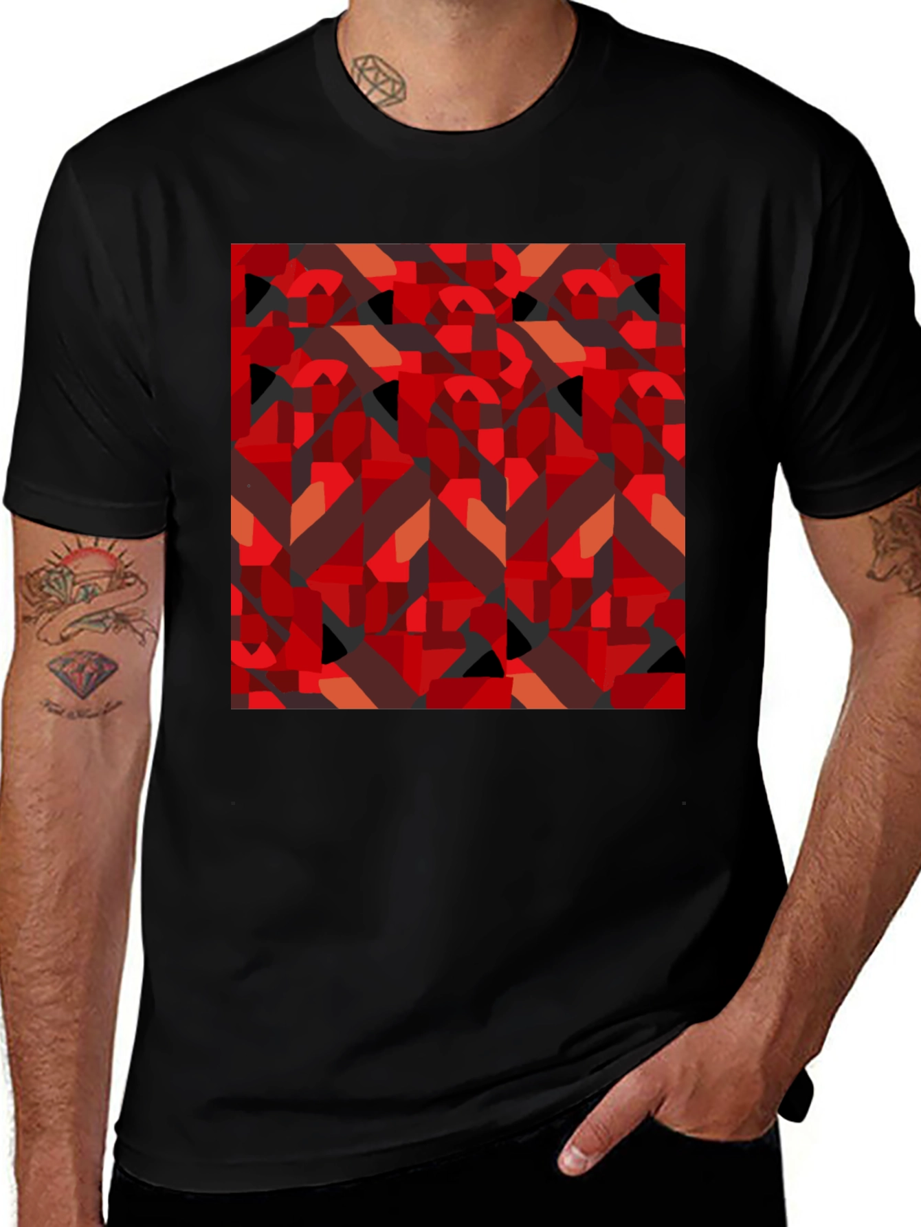 Abstract Geometric Print Black T-Shirt