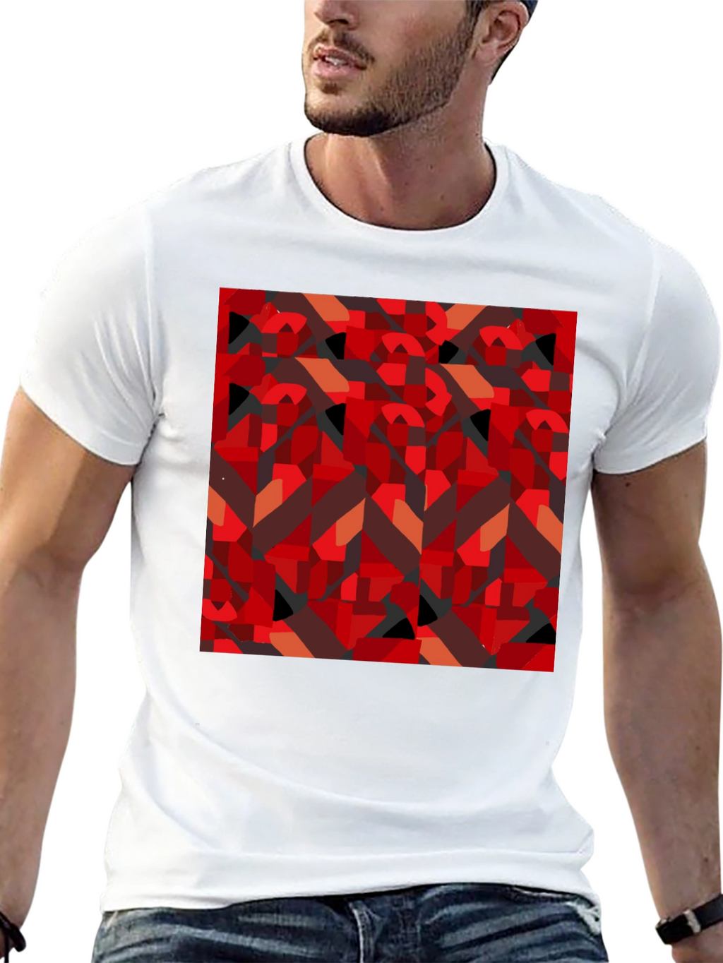 Abstract Geometric Print Black T-Shirt