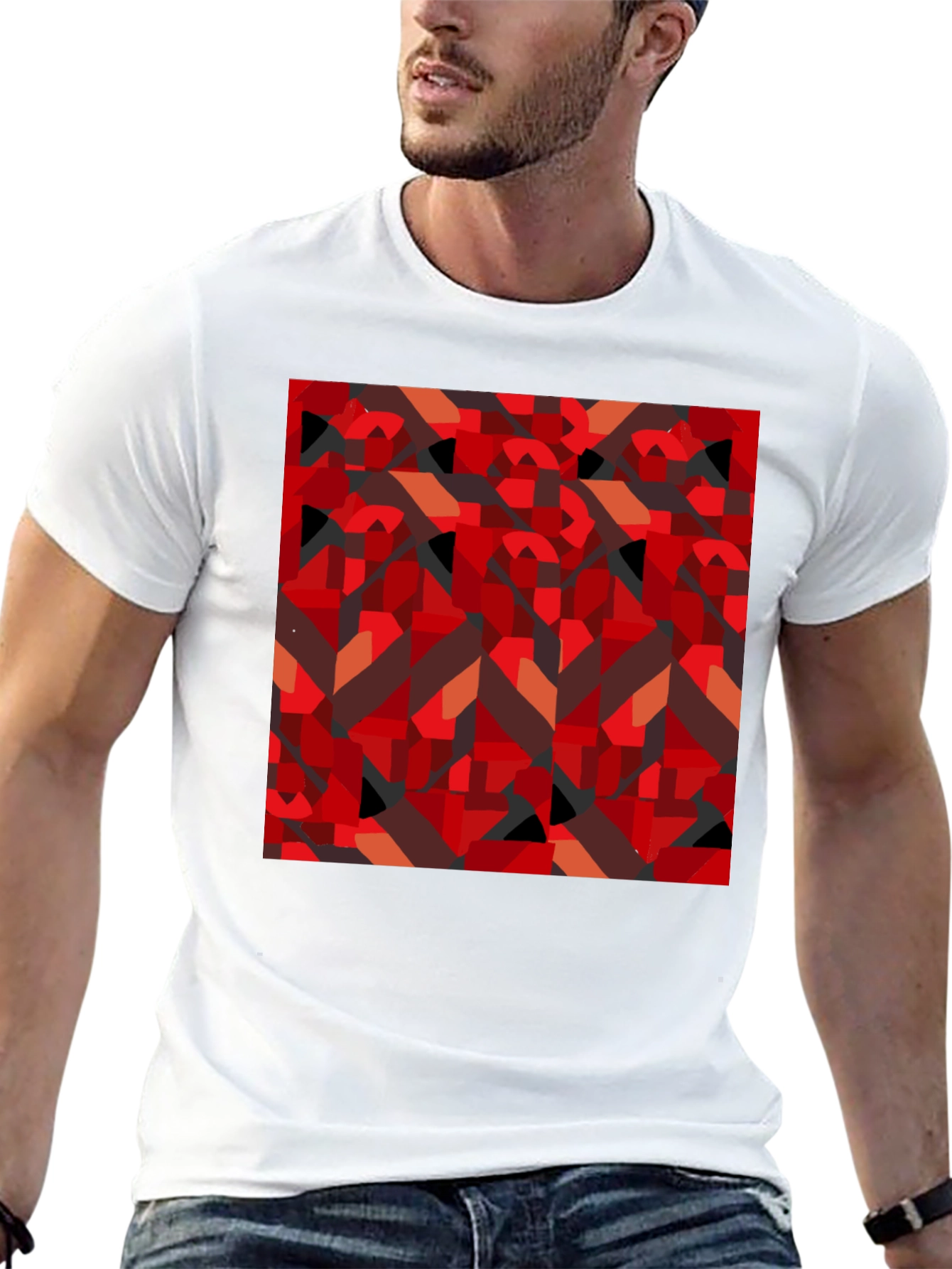 Abstract Geometric Print Black T-Shirt