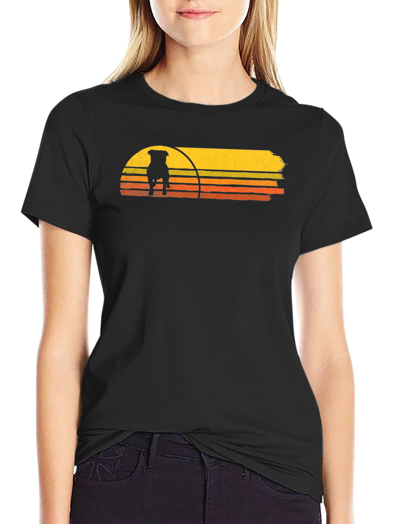 Retro Dog Sunset Graphic Tee - Black