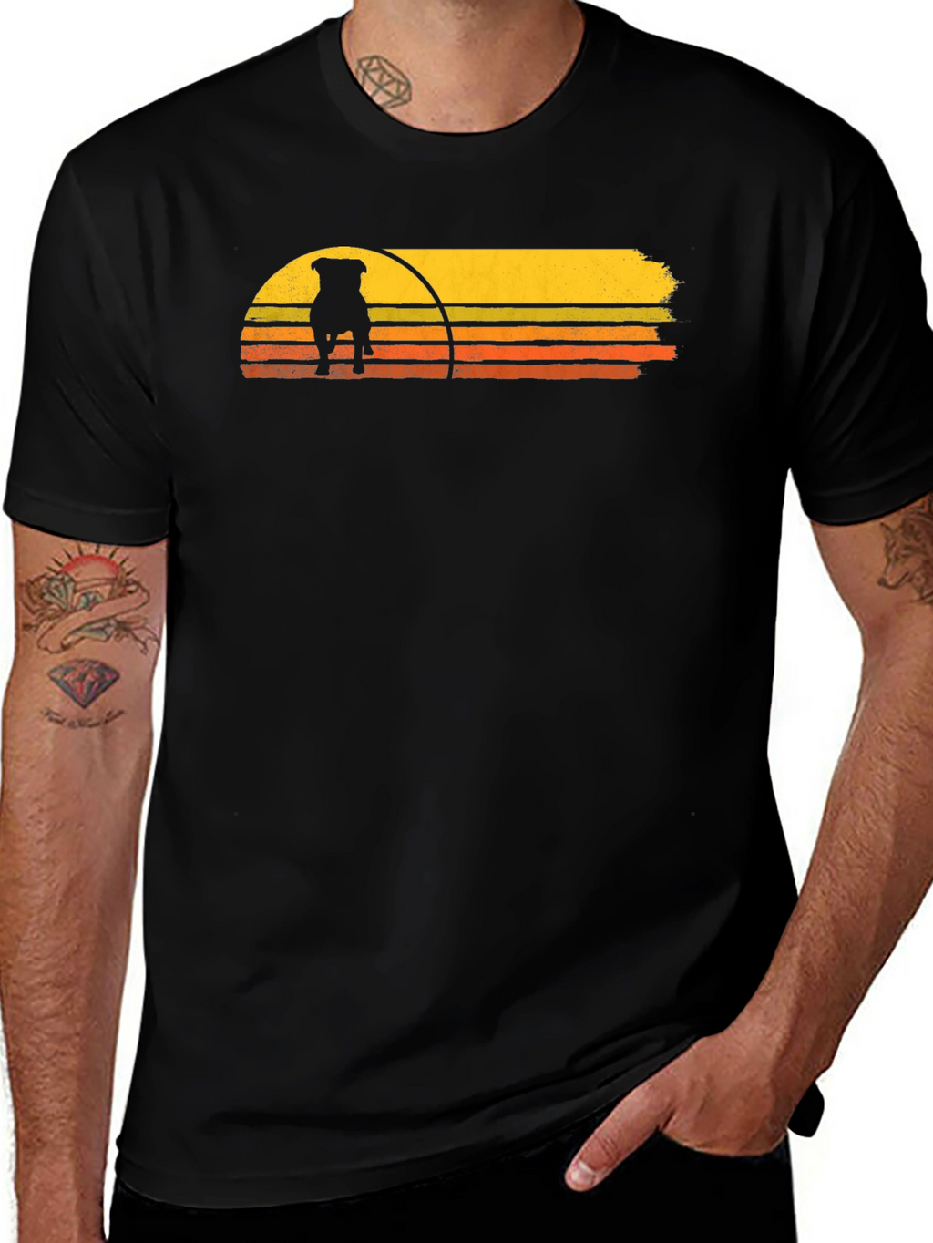 Retro Dog Sunset Graphic Tee - Black
