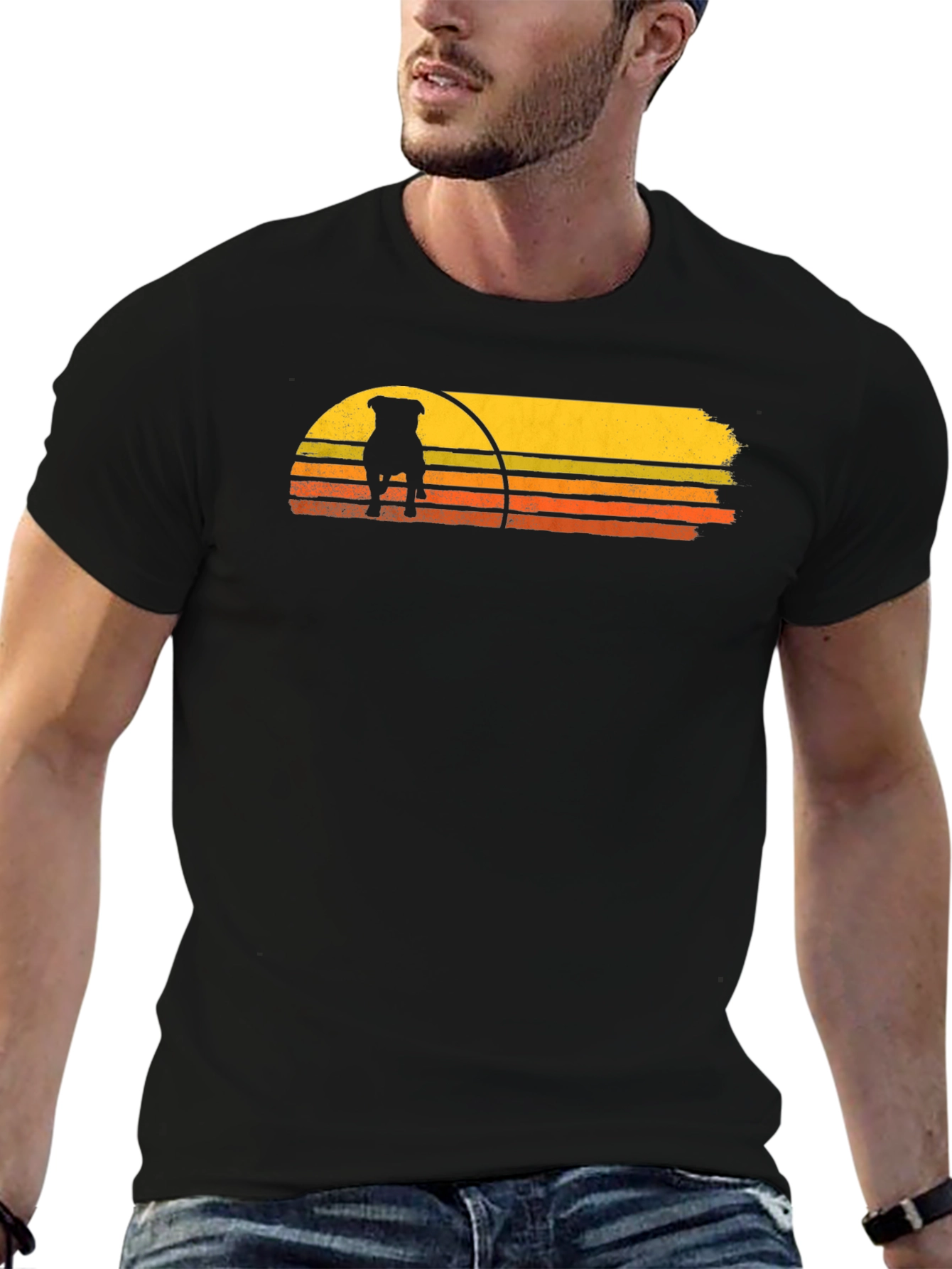 Retro Dog Sunset Graphic Tee - Black