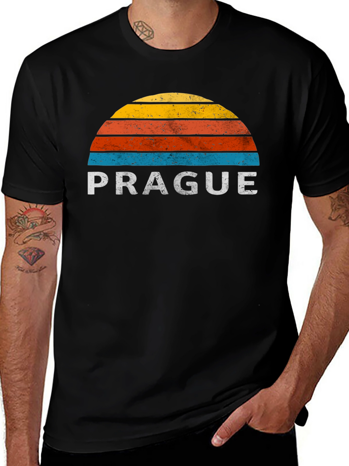 Prague Retro Sunset T-Shirt - Vintage City Pride Tee