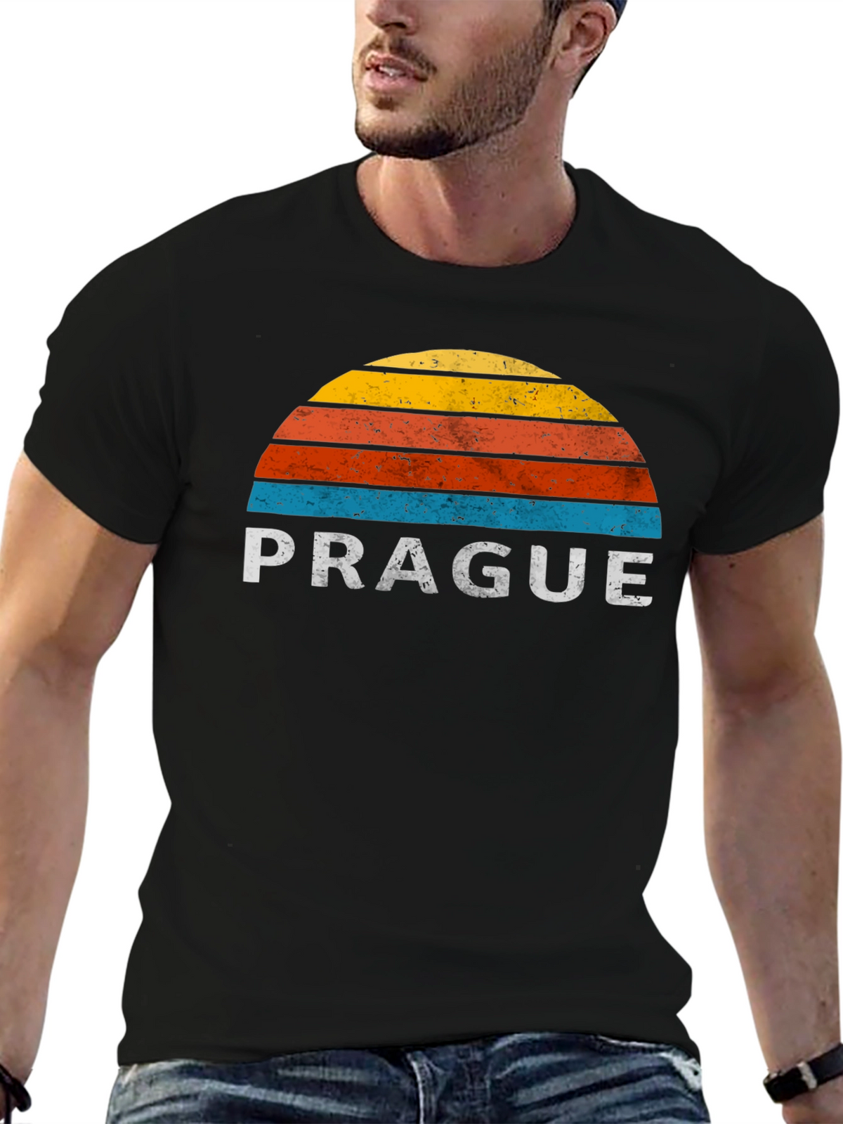 Prague Retro Sunset T-Shirt - Vintage City Pride Tee