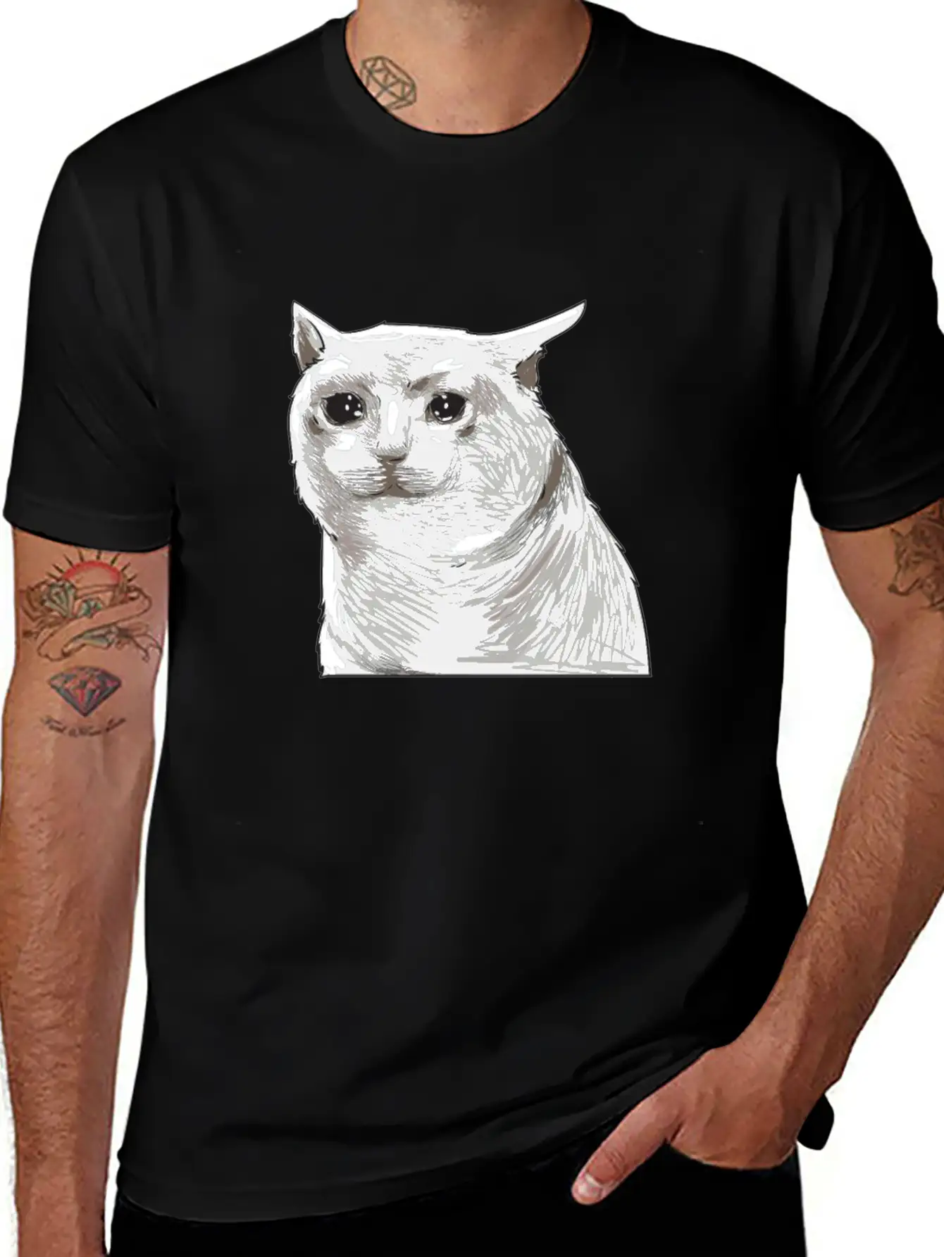 Sad Crying Cat Meme Classic Cotton Tee – Unisex Comfort For Any Season