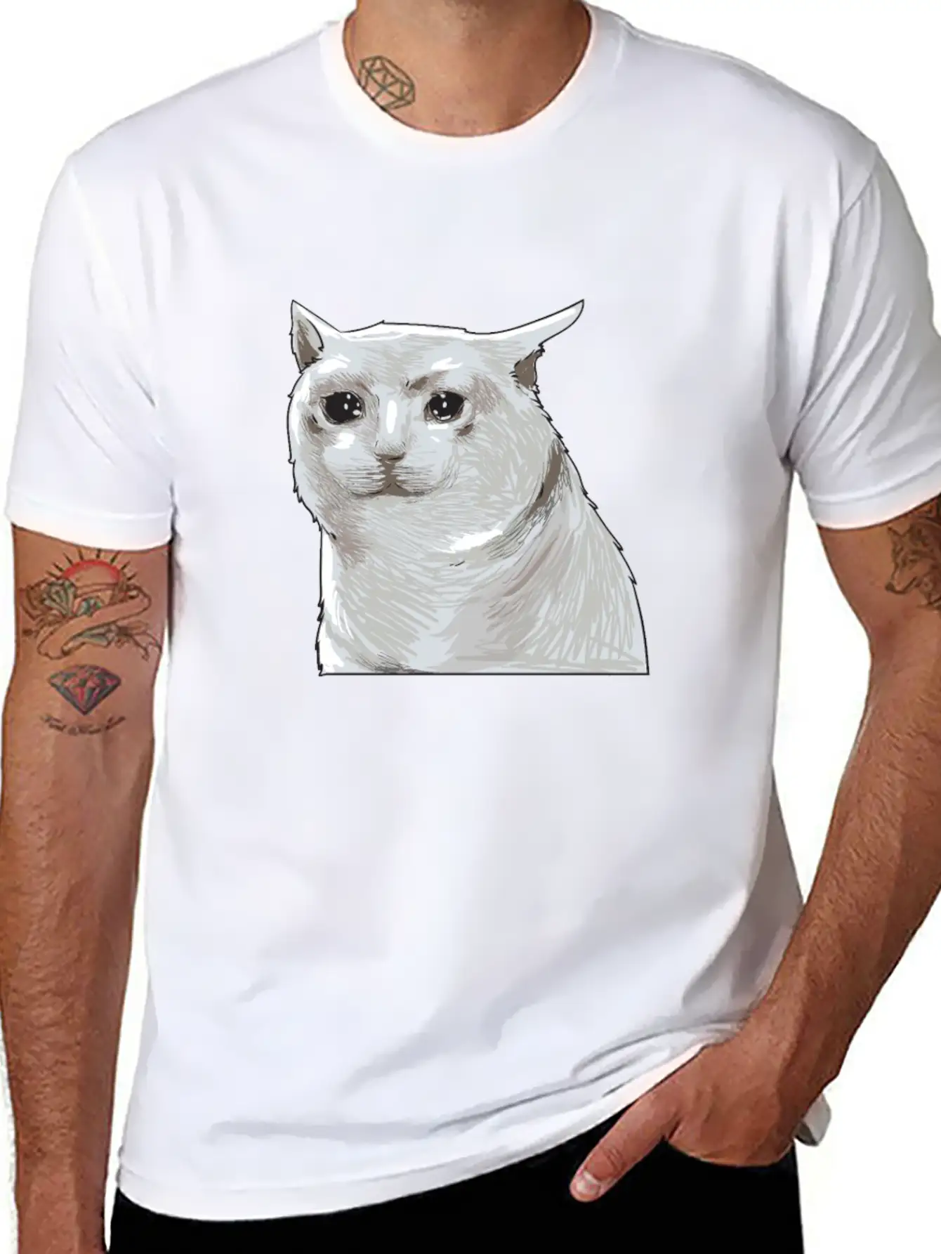 Sad Crying Cat Meme Classic Cotton Tee – Unisex Comfort For Any Season