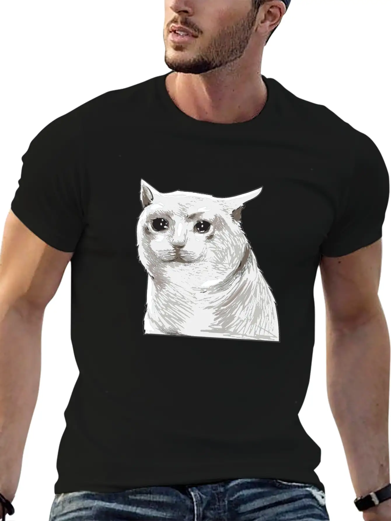 Sad Crying Cat Meme Classic Cotton Tee – Unisex Comfort For Any Season