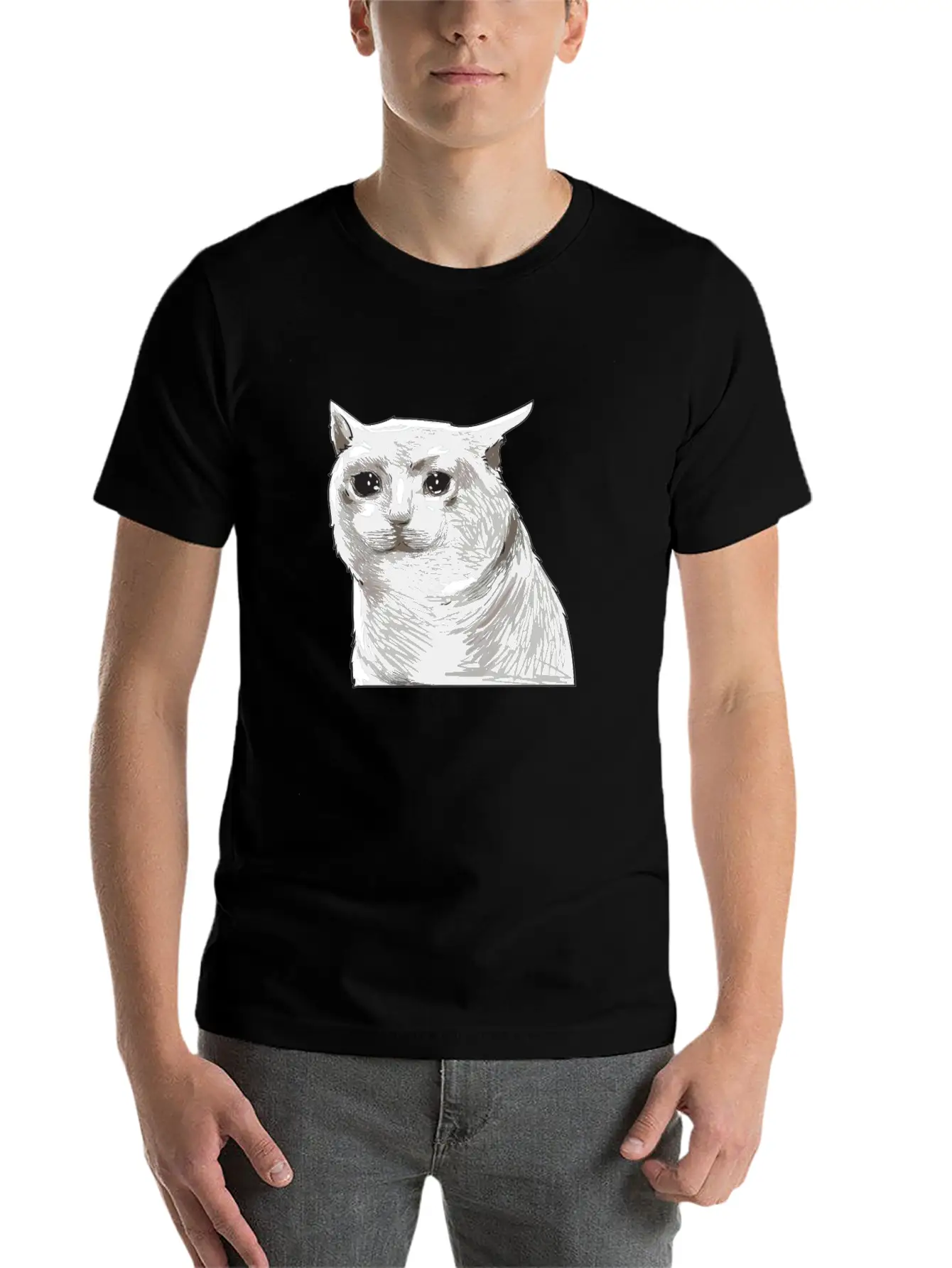 Sad Crying Cat Meme Classic Cotton Tee – Unisex Comfort For Any Season