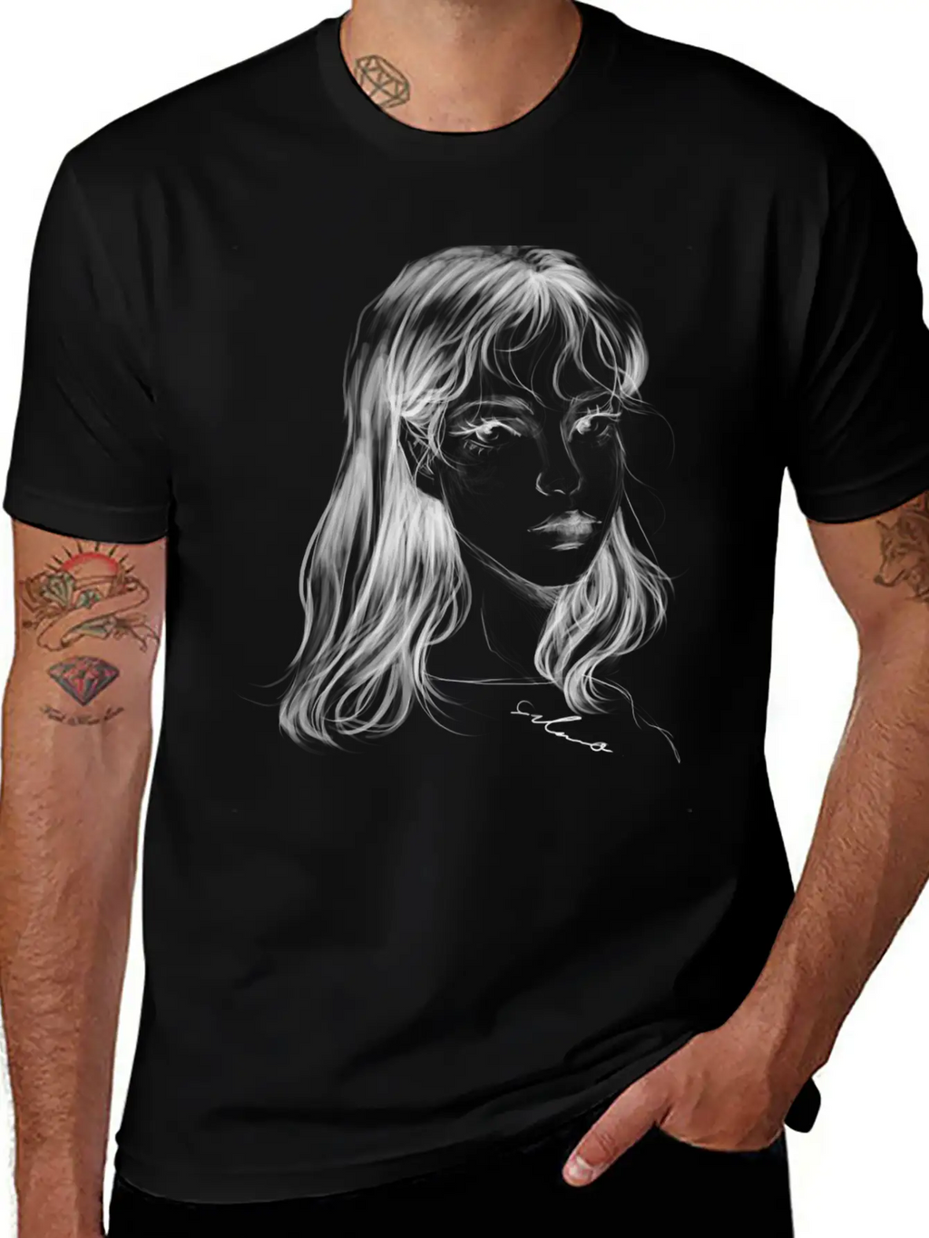 Sad Girl Artist Hand Draw Stylish Everyday T-Shirt – Unisex Basic Cotton Tee