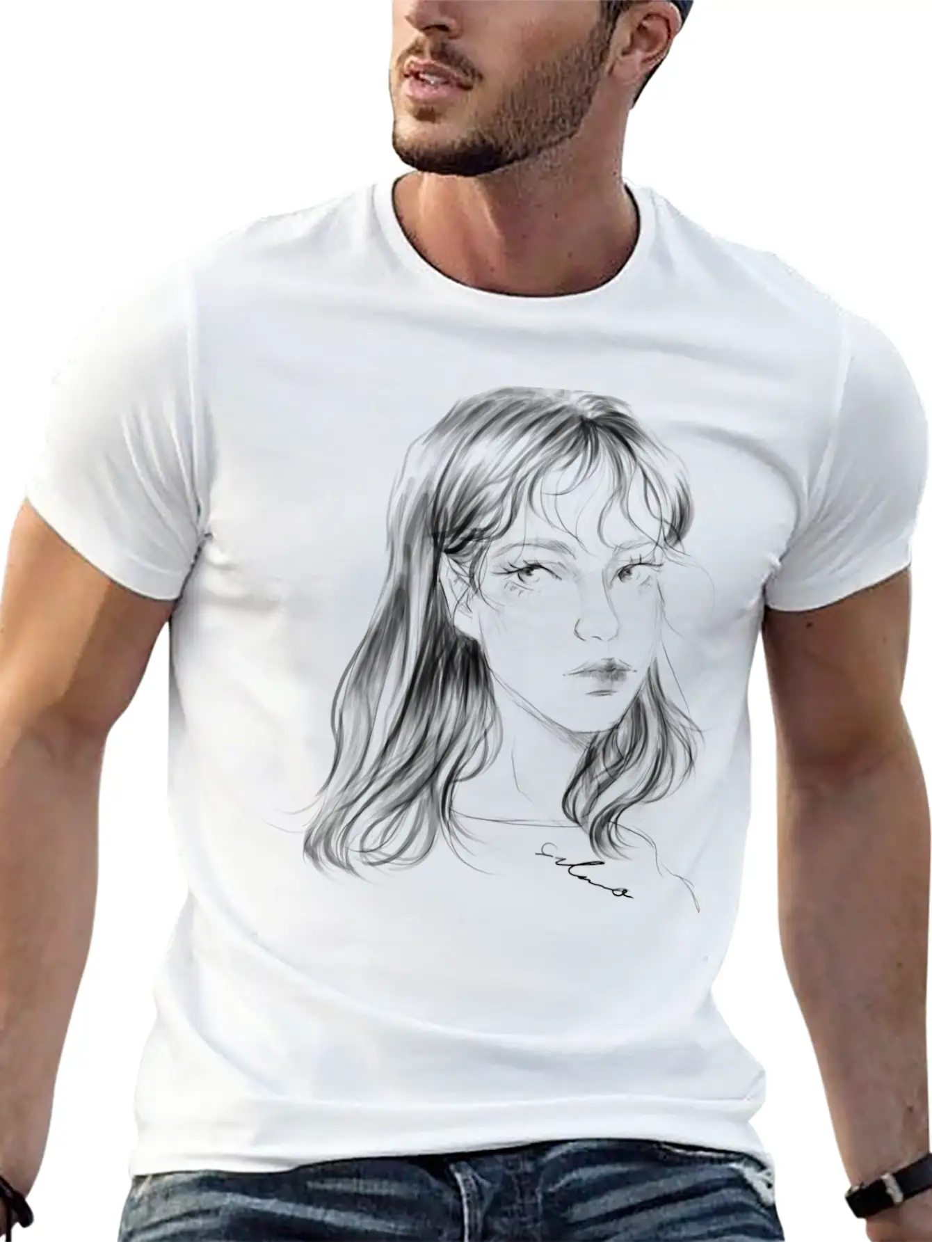 Sad Girl Artist Hand Draw Stylish Everyday T-Shirt – Unisex Basic Cotton Tee