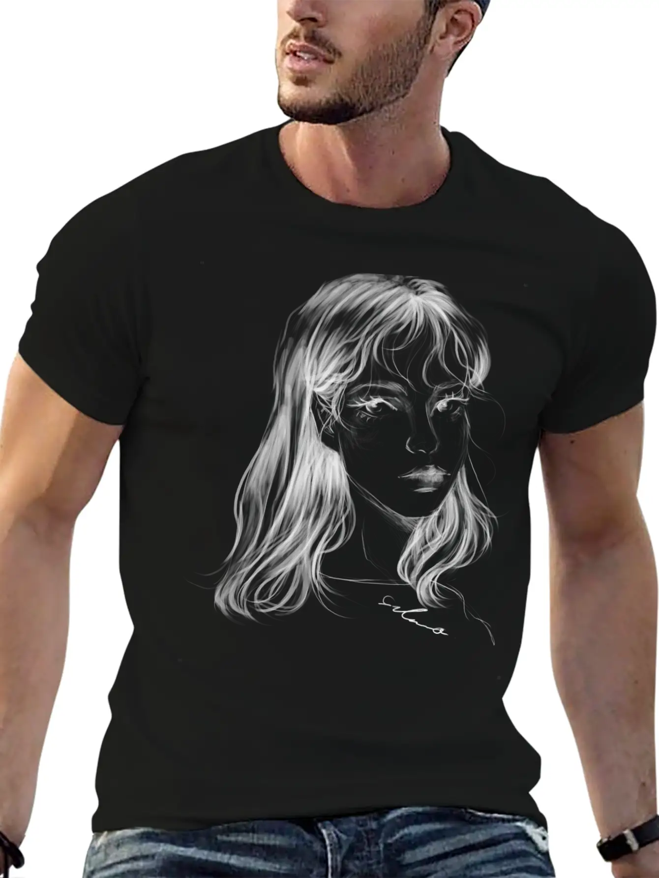Sad Girl Artist Hand Draw Stylish Everyday T-Shirt – Unisex Basic Cotton Tee