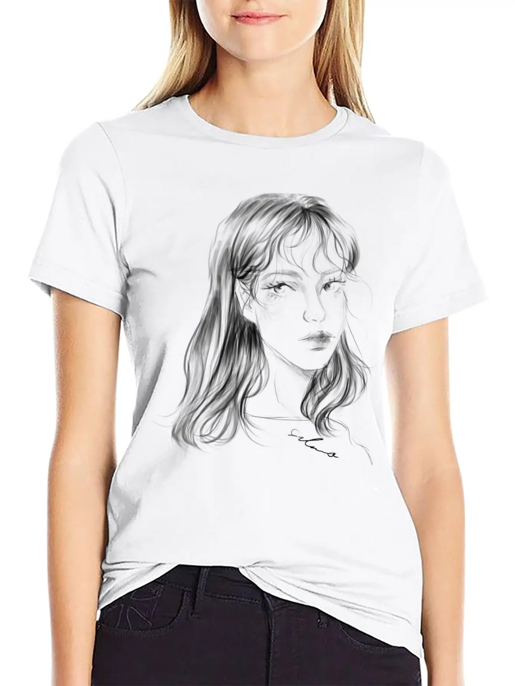 Sad Girl Artist Hand Draw Stylish Everyday T-Shirt – Unisex Basic Cotton Tee