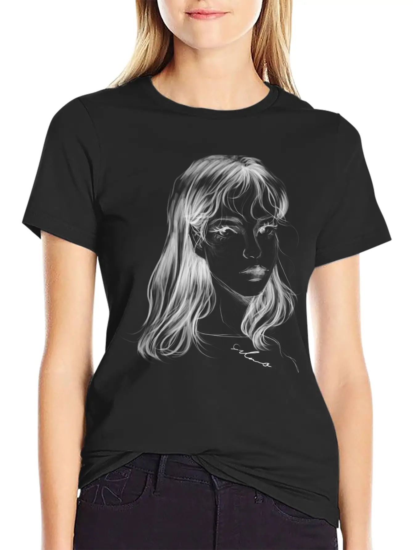 Sad Girl Artist Hand Draw Stylish Everyday T-Shirt – Unisex Basic Cotton Tee