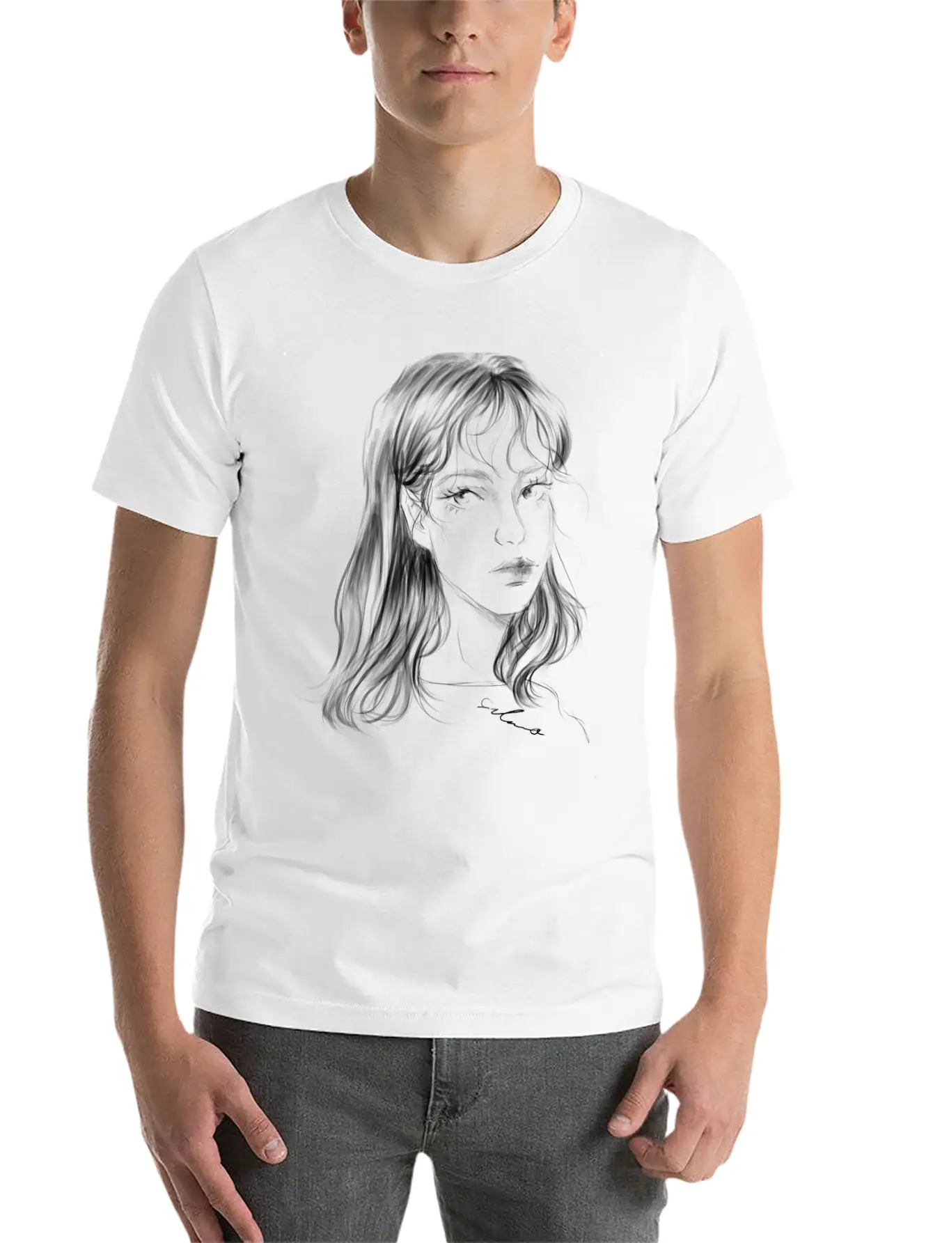 Sad Girl Artist Hand Draw Stylish Everyday T-Shirt – Unisex Basic Cotton Tee