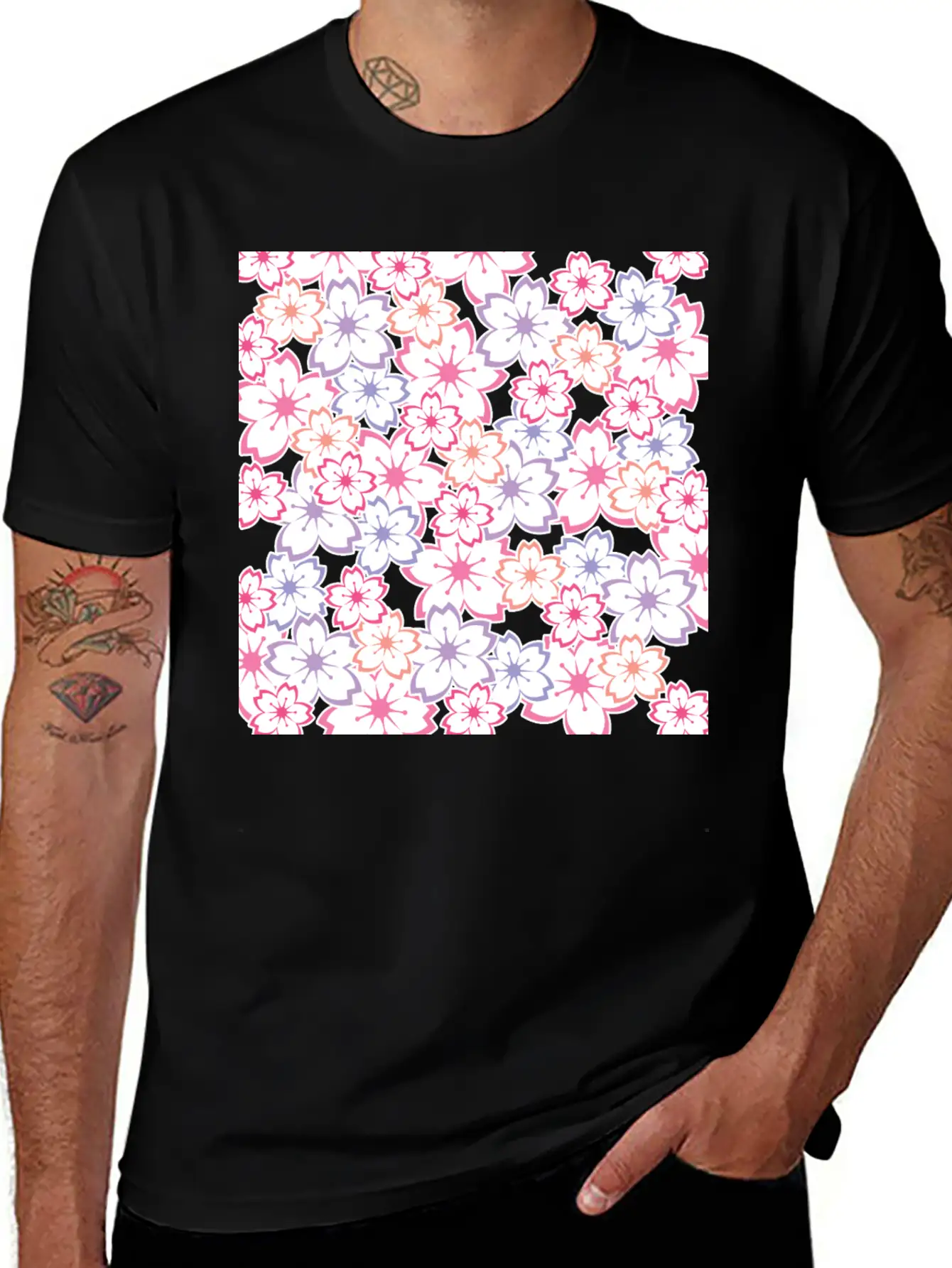 Sakura Flowers Pattern - Cool Cherry Blossom Print Classic Cotton Tee – Unisex Comfort For Any Season