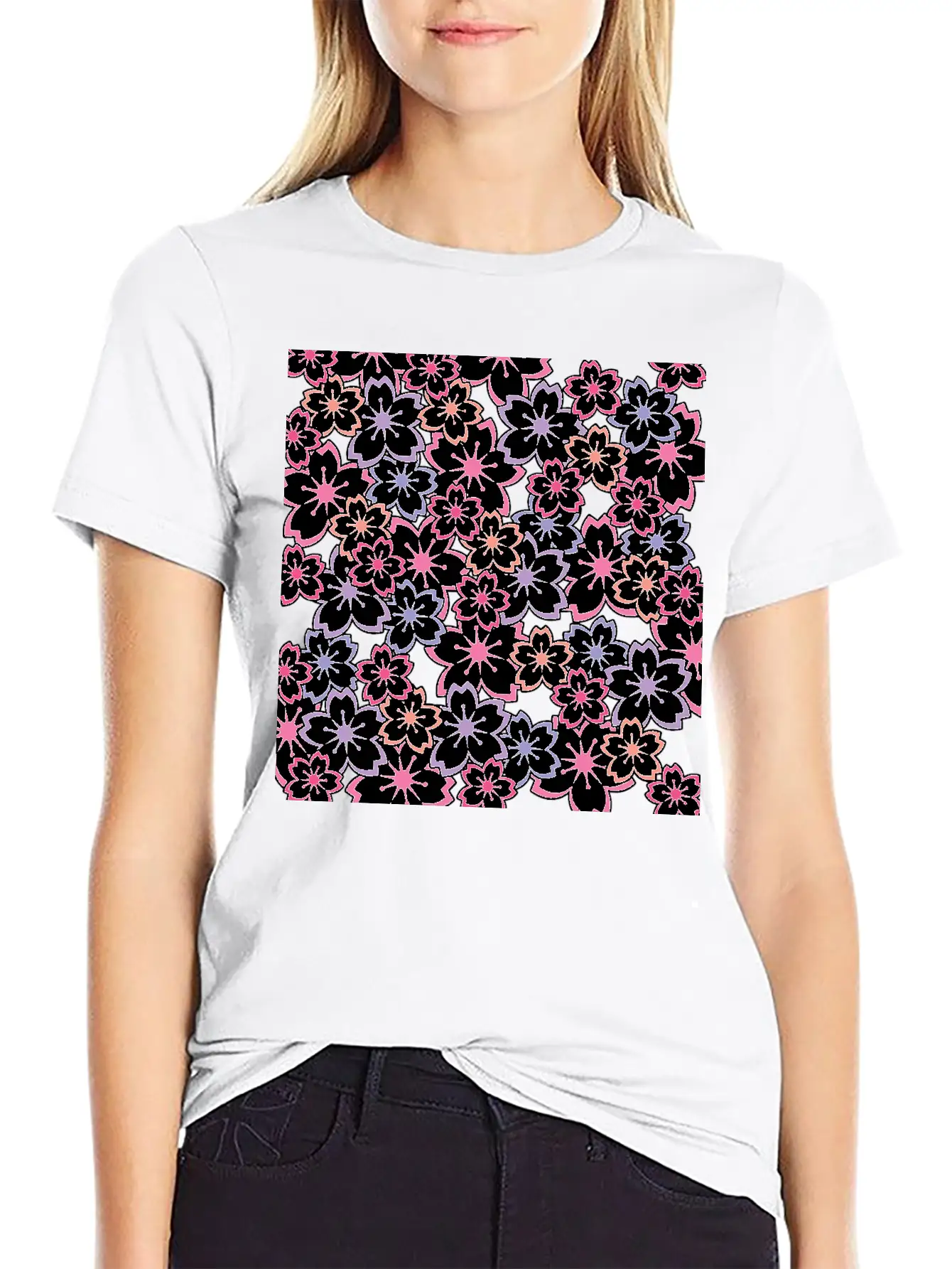 Sakura Flowers Pattern - Cool Cherry Blossom Print Classic Cotton Tee – Unisex Comfort For Any Season