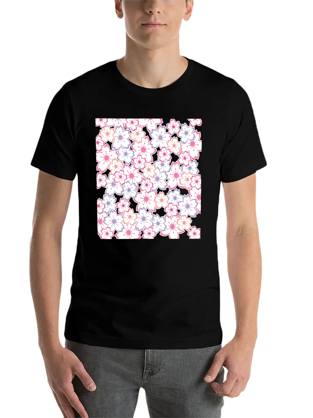 Sakura Flowers Pattern - Cool Cherry Blossom Print Classic Cotton Tee – Unisex Comfort For Any Season