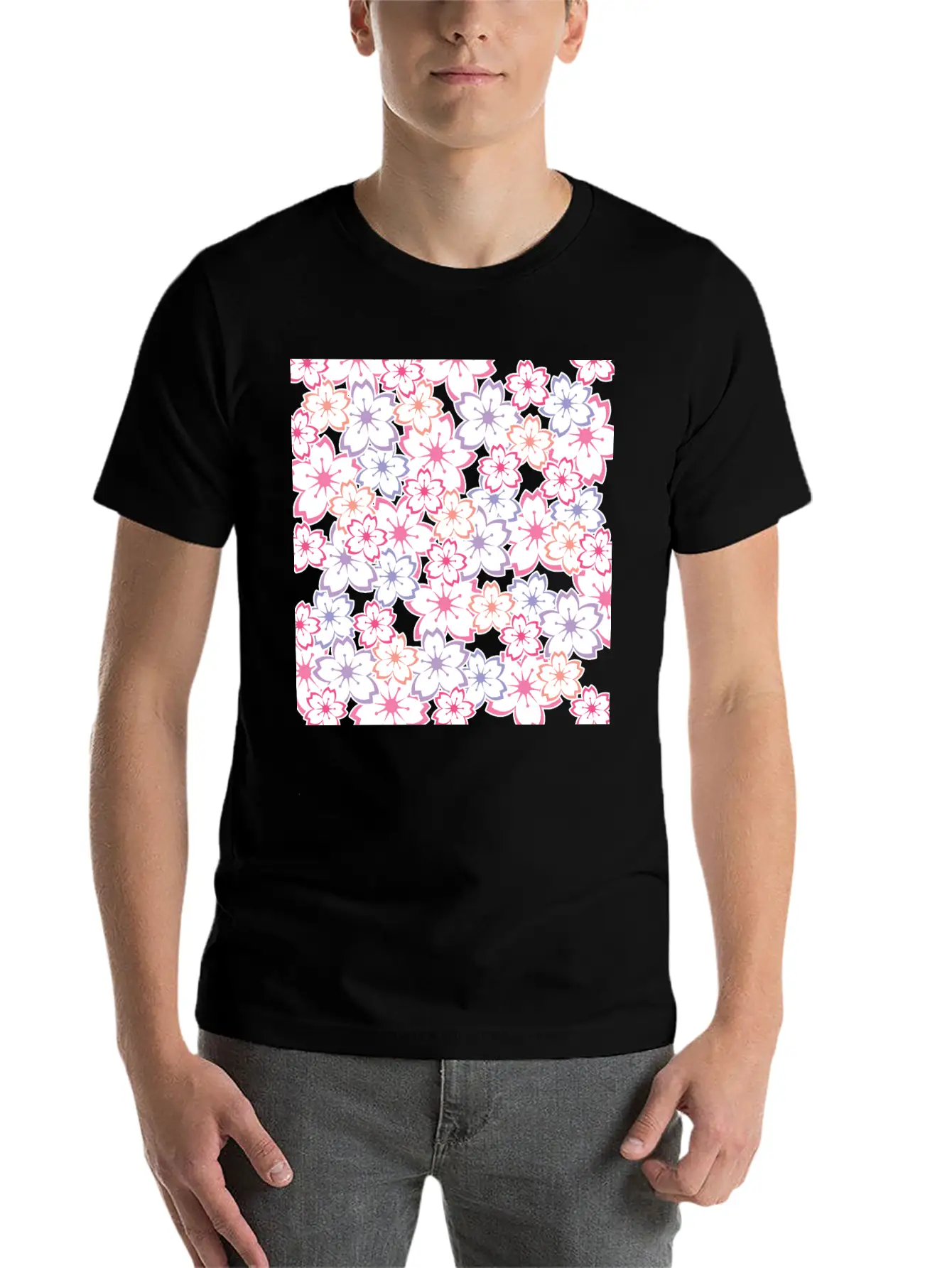 Sakura Flowers Pattern - Cool Cherry Blossom Print Classic Cotton Tee – Unisex Comfort For Any Season
