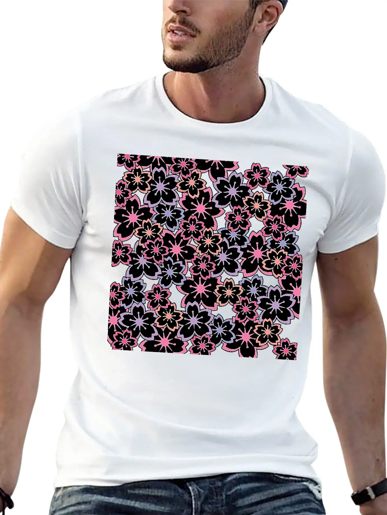 Sakura Flowers Pattern - Cool Cherry Blossom Print Classic Cotton Tee – Unisex Comfort For Any Season