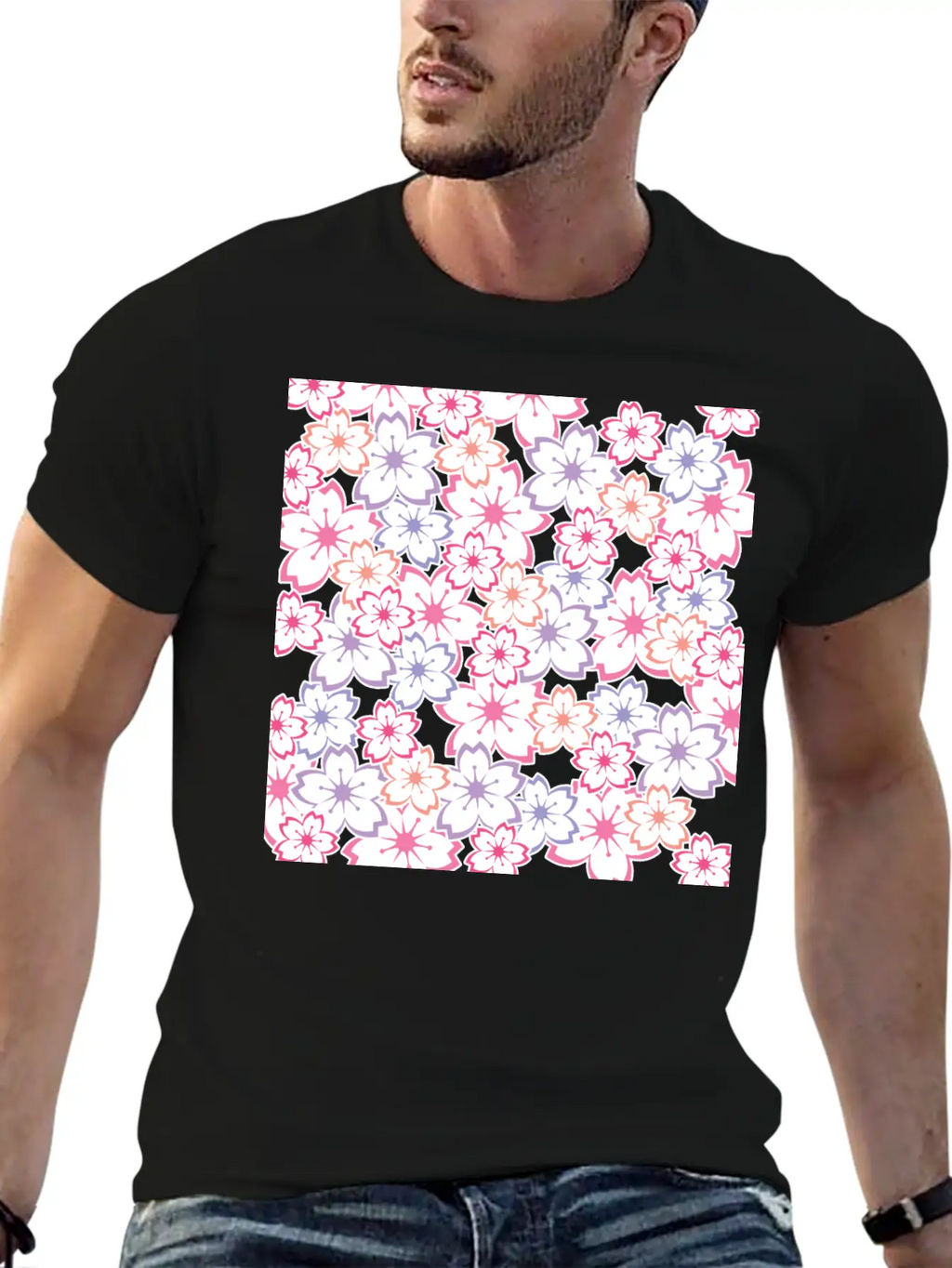 Sakura Flowers Pattern - Cool Cherry Blossom Print Classic Cotton Tee – Unisex Comfort For Any Season