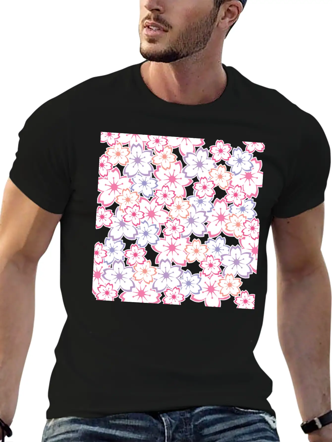 Sakura Flowers Pattern - Cool Cherry Blossom Print Classic Cotton Tee – Unisex Comfort For Any Season