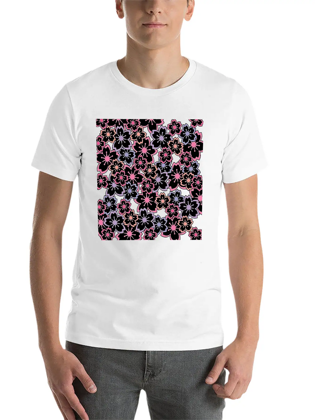 Sakura Flowers Pattern - Cool Cherry Blossom Print Classic Cotton Tee – Unisex Comfort For Any Season