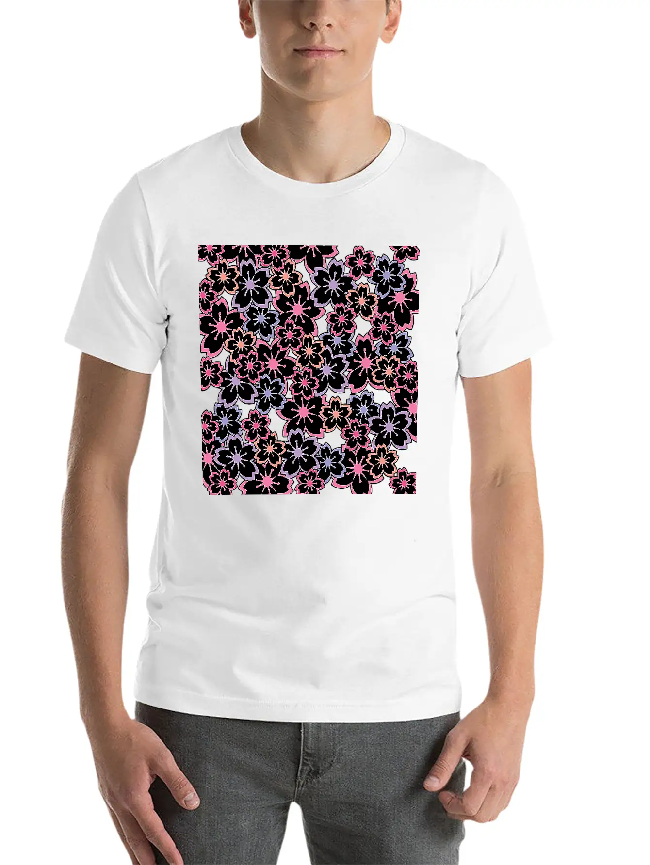 Sakura Flowers Pattern - Cool Cherry Blossom Print Classic Cotton Tee – Unisex Comfort For Any Season