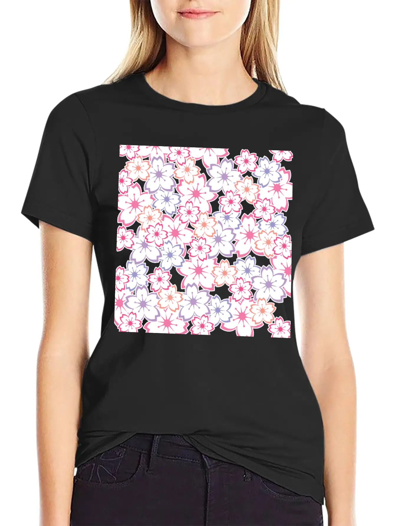 Sakura Flowers Pattern - Cool Cherry Blossom Print Classic Cotton Tee – Unisex Comfort For Any Season