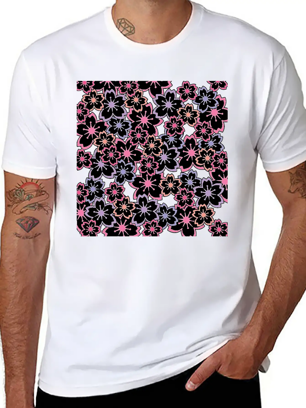 Sakura Flowers Pattern - Cool Cherry Blossom Print Classic Cotton Tee – Unisex Comfort For Any Season