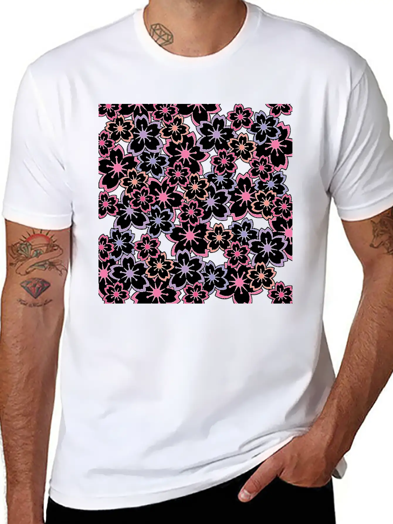 Sakura Flowers Pattern - Cool Cherry Blossom Print Classic Cotton Tee – Unisex Comfort For Any Season