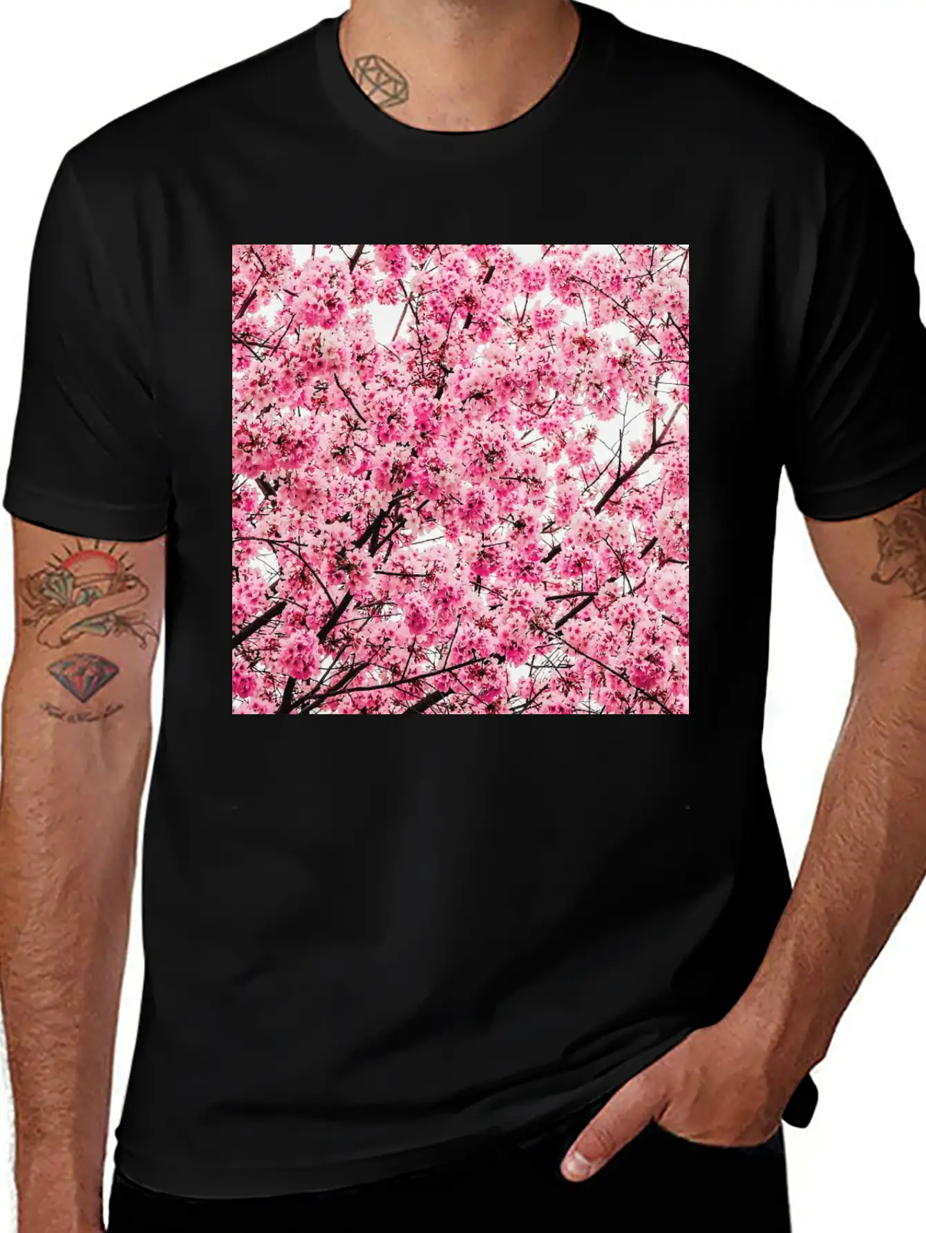 Sakura Tree - Cool Pattern Print Cherry Blossom Classic Cotton Tee – Unisex Comfort For Any Season